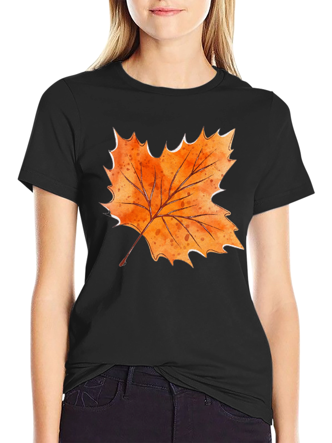 Black Autumn Leaf Graphic T-Shirt - Fall Season Style view 2