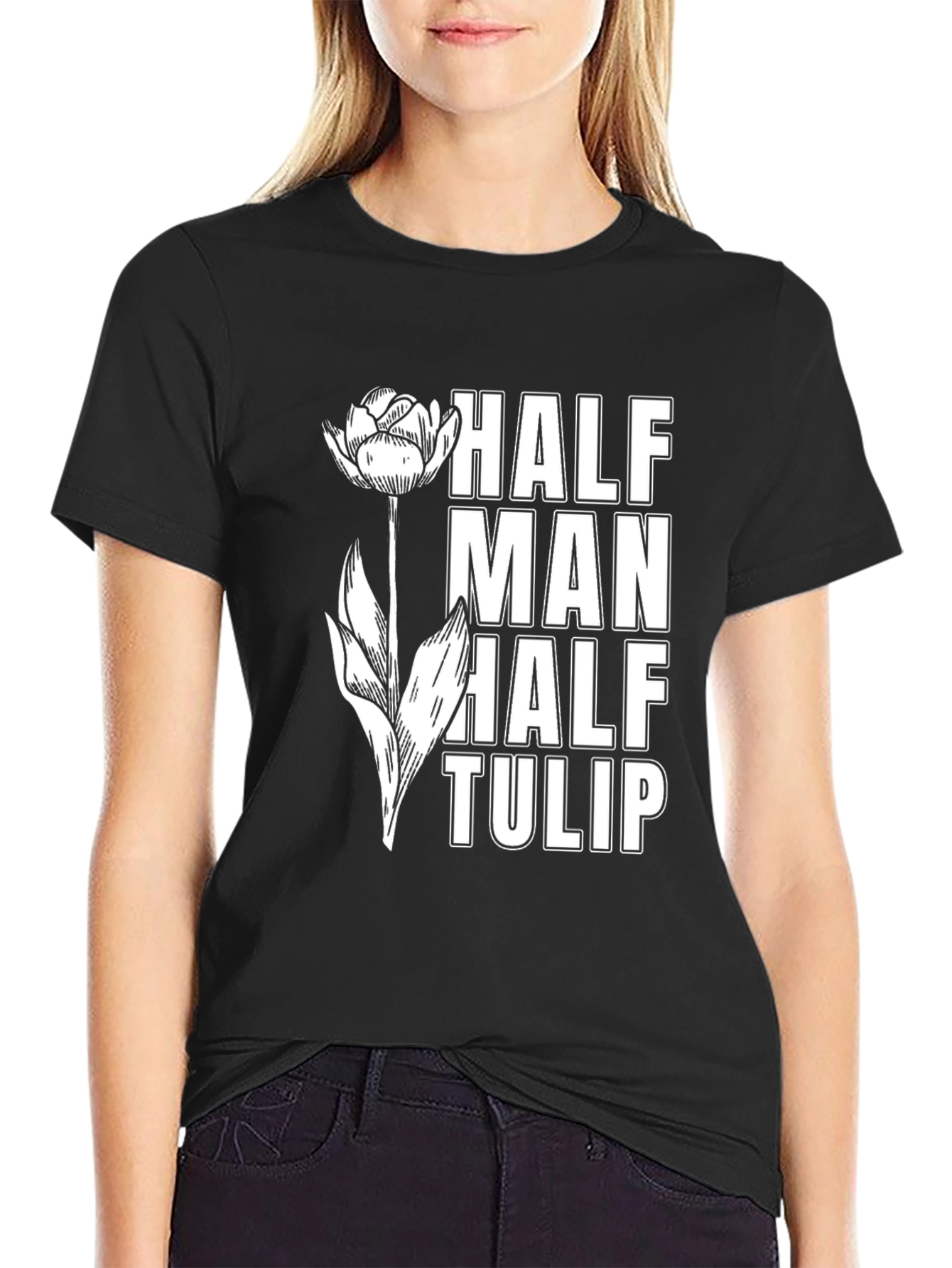 Black Half Man Half Tulip Graphic T-Shirt view 2
