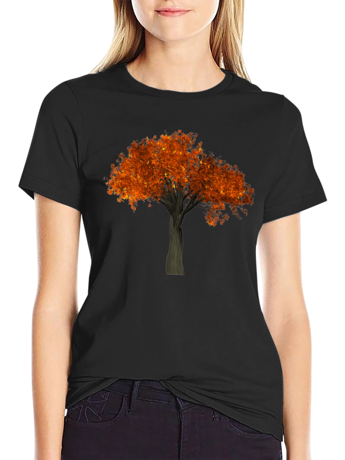Black Autumn Tree Graphic Black T-Shirt view 2