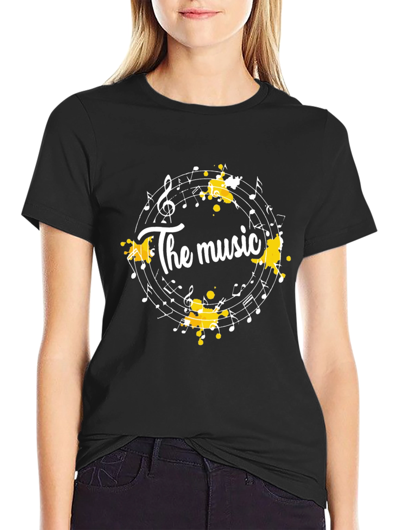 Black The Music Notes T-Shirt - Black Cotton Tee view 2