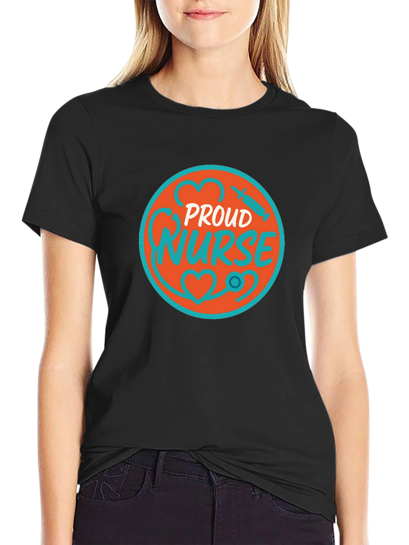 Black Proud Nurse Graphic T-Shirt - Medical Profession Apparel view 2