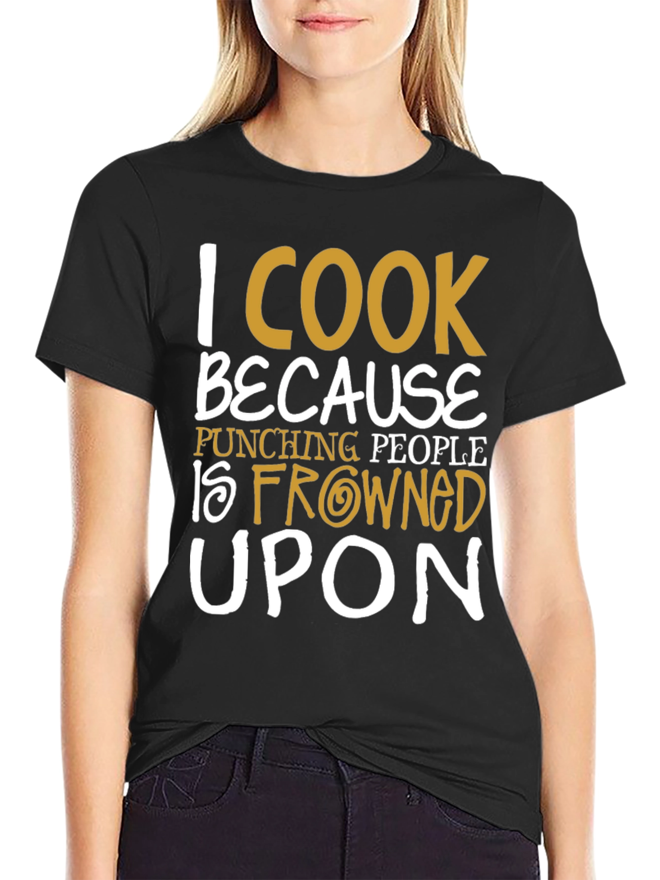 Black I Cook Because Punching People Is Frowned Upon T-Shirt view 2