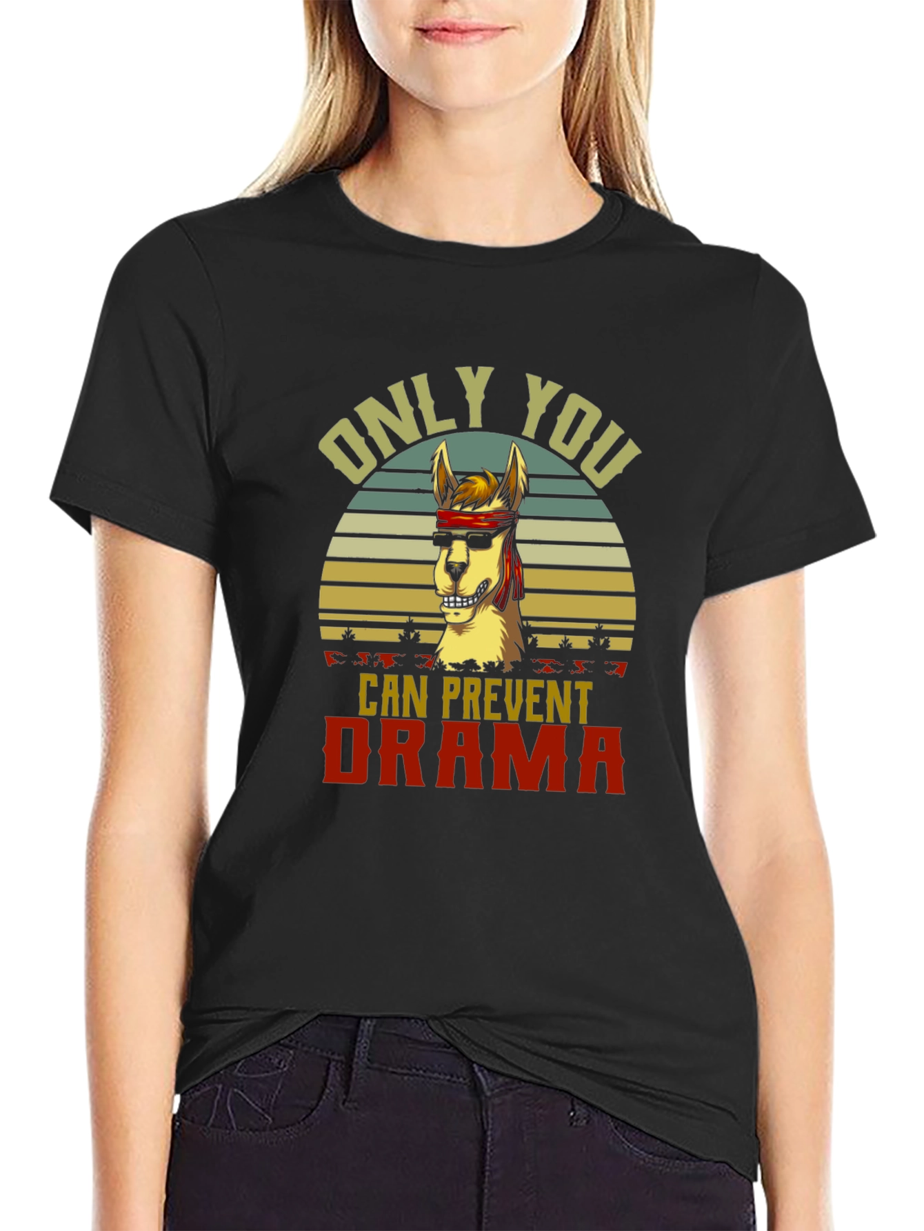 Black Only You Can Prevent Drama Llama T-Shirt view 2