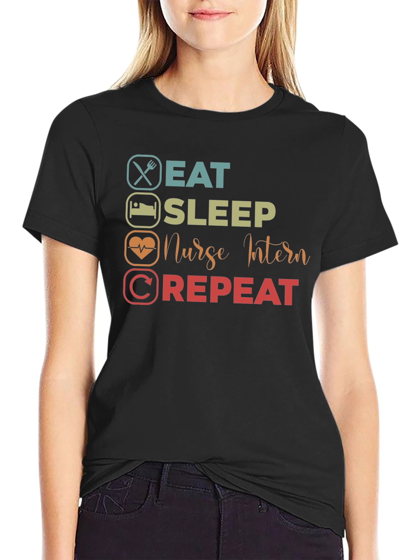 Black Eat Sleep Nurse Intern Repeat T-Shirt view 2