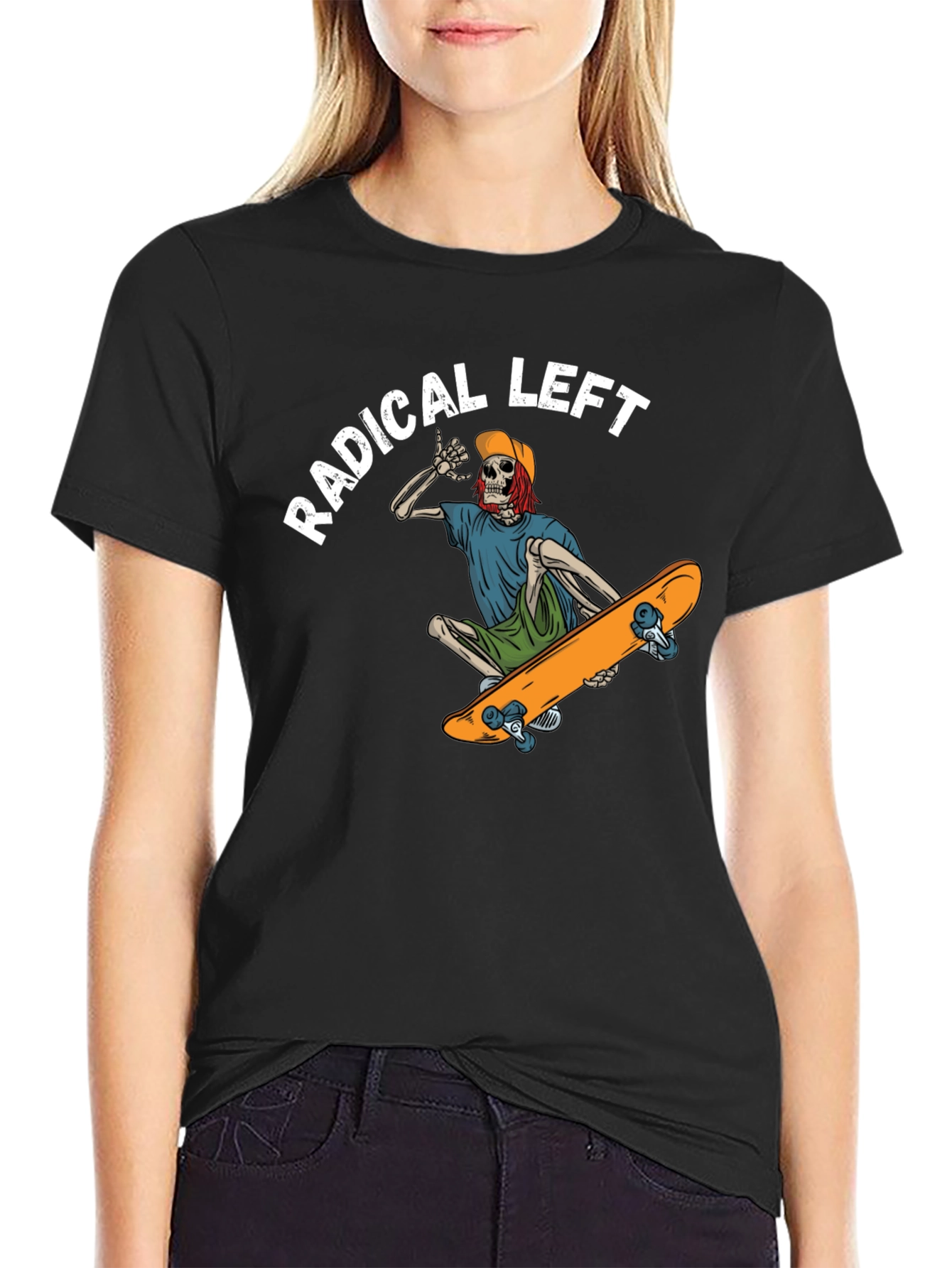 Black Radical Left Skeleton Skateboard T-Shirt view 2