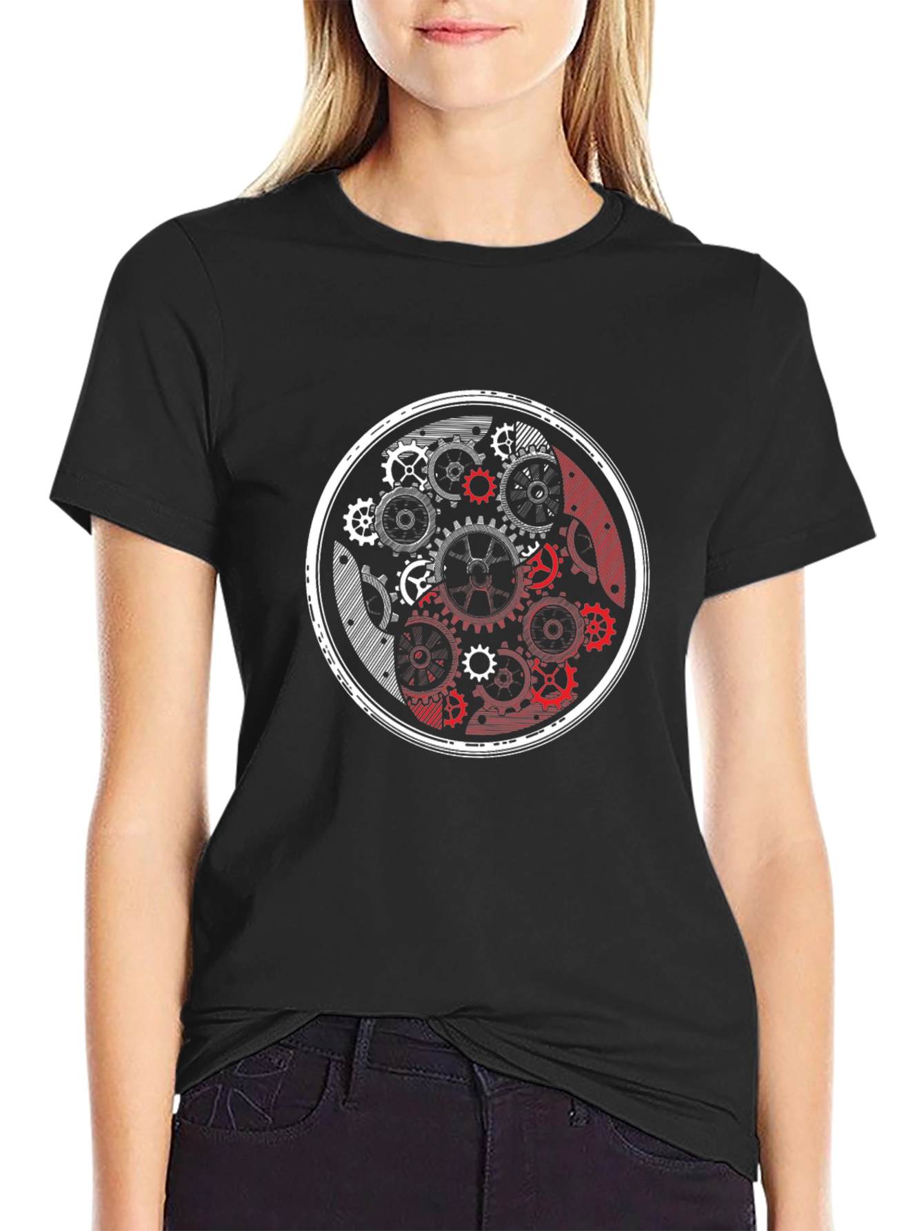 Black Yin Yang Gears Black Graphic Tee view 2