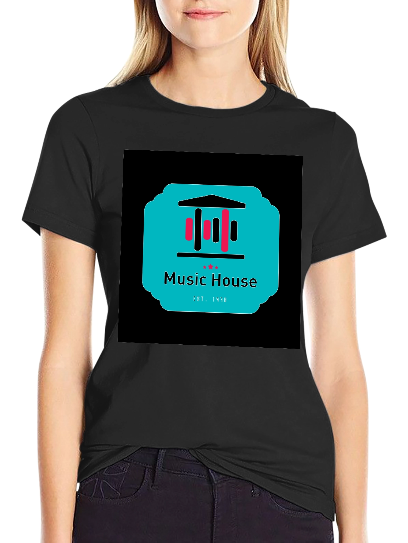Black Music House Graphic Tee - Black Unisex T-Shirt view 2