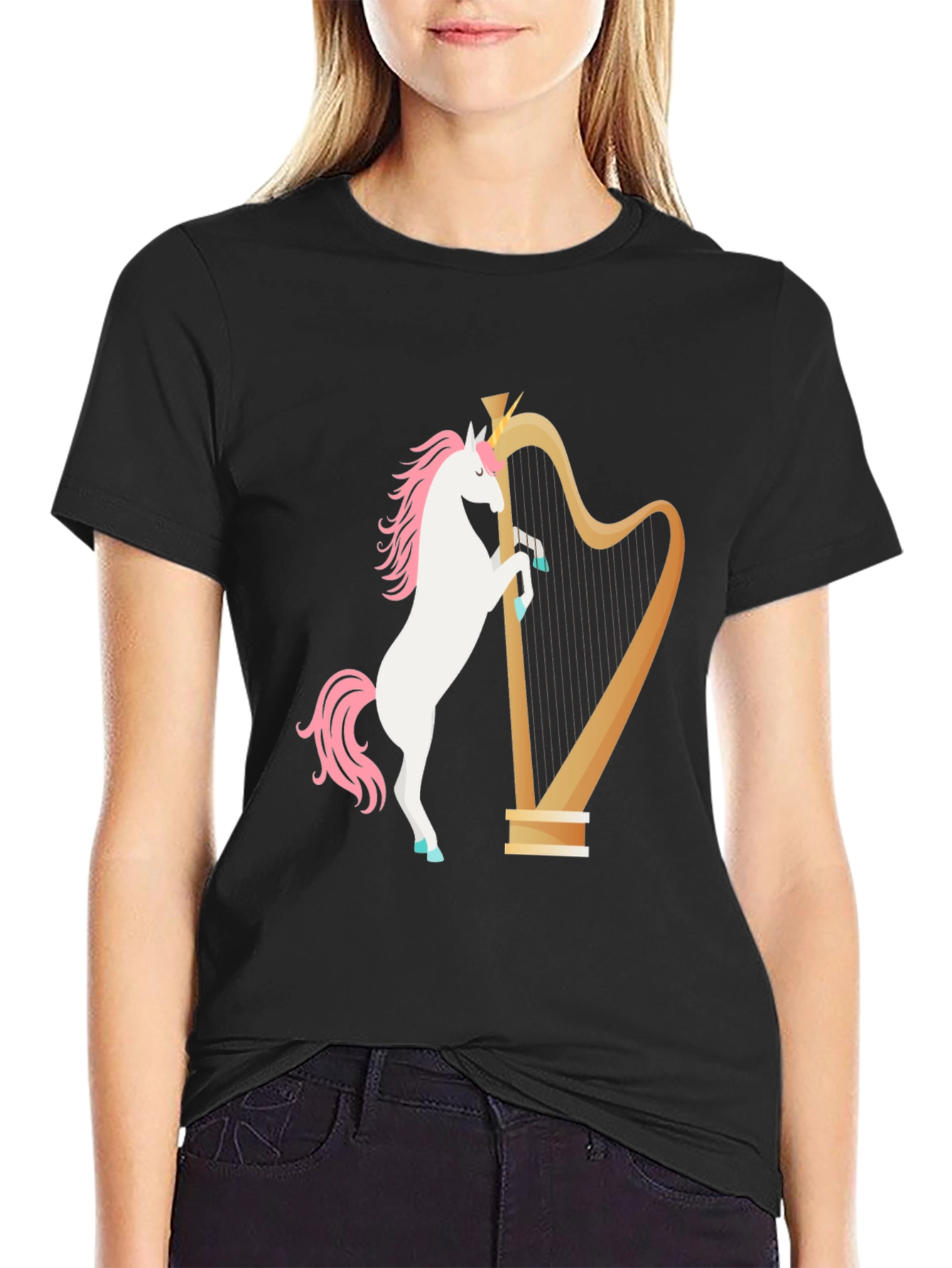 Black Unicorn Harp Graphic Tee - Black view 2