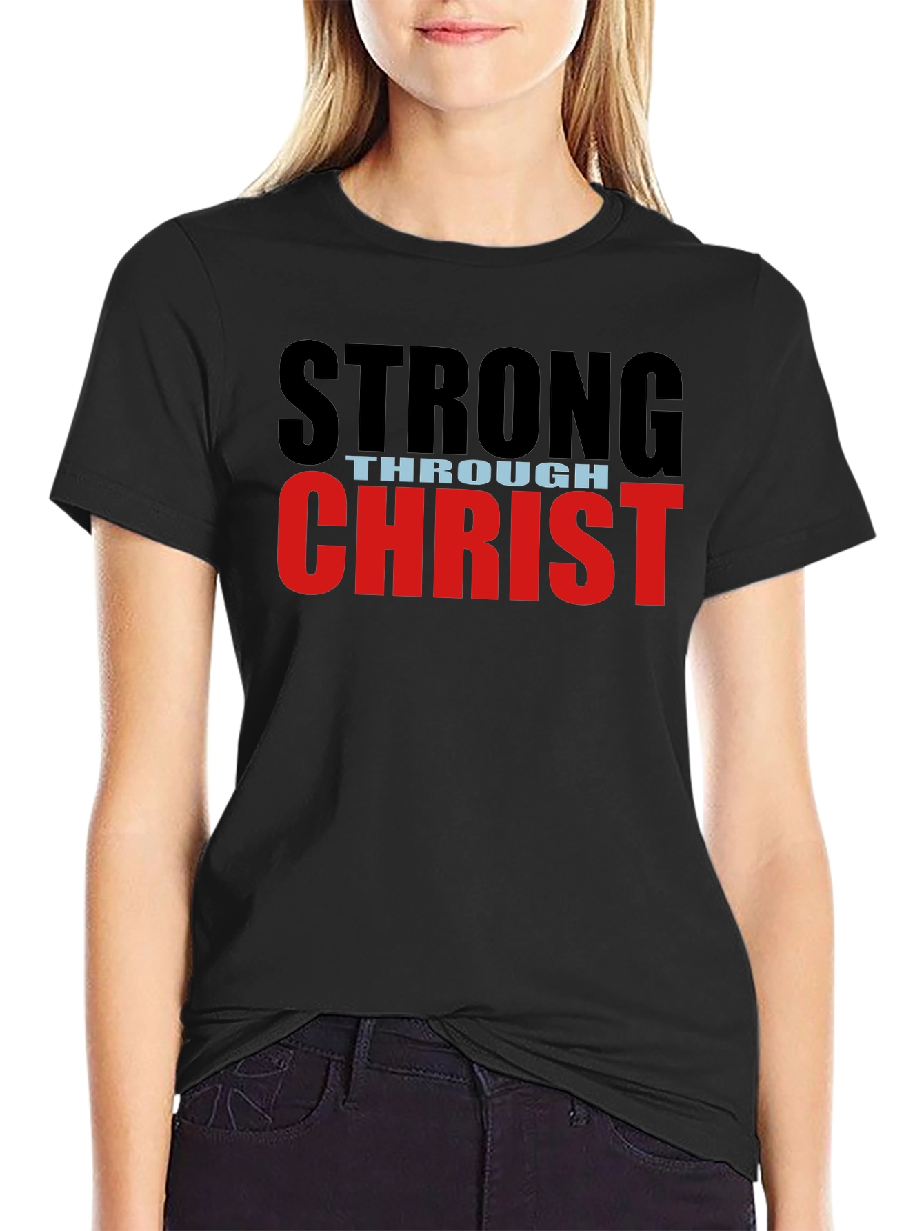 Black Strong Through Christ Black T-Shirt view 2