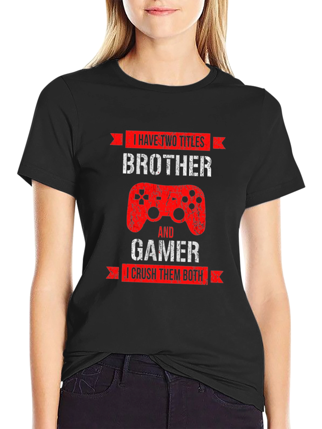 Black Brother Gamer T-Shirt - Crush Them Both! view 2