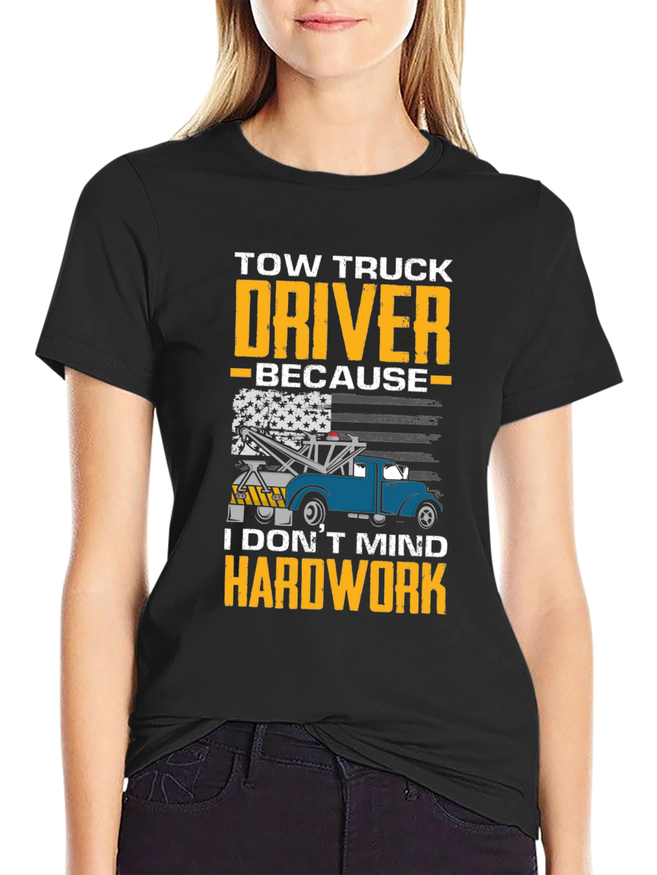 Black Tow Truck Driver Hardwork Graphic T-Shirt view 2