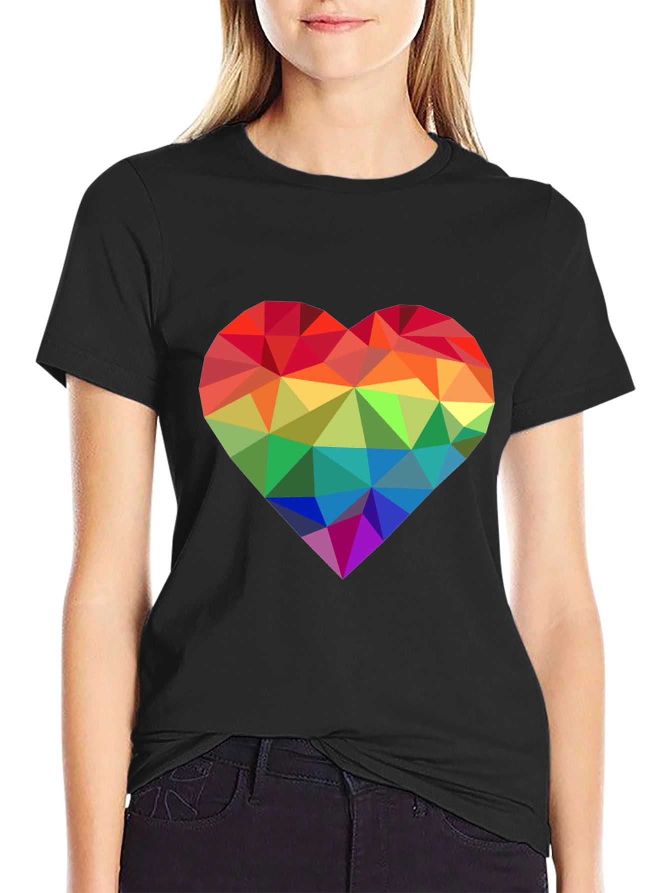 Black Geometric Rainbow Heart Graphic Tee - Pride Love view 2