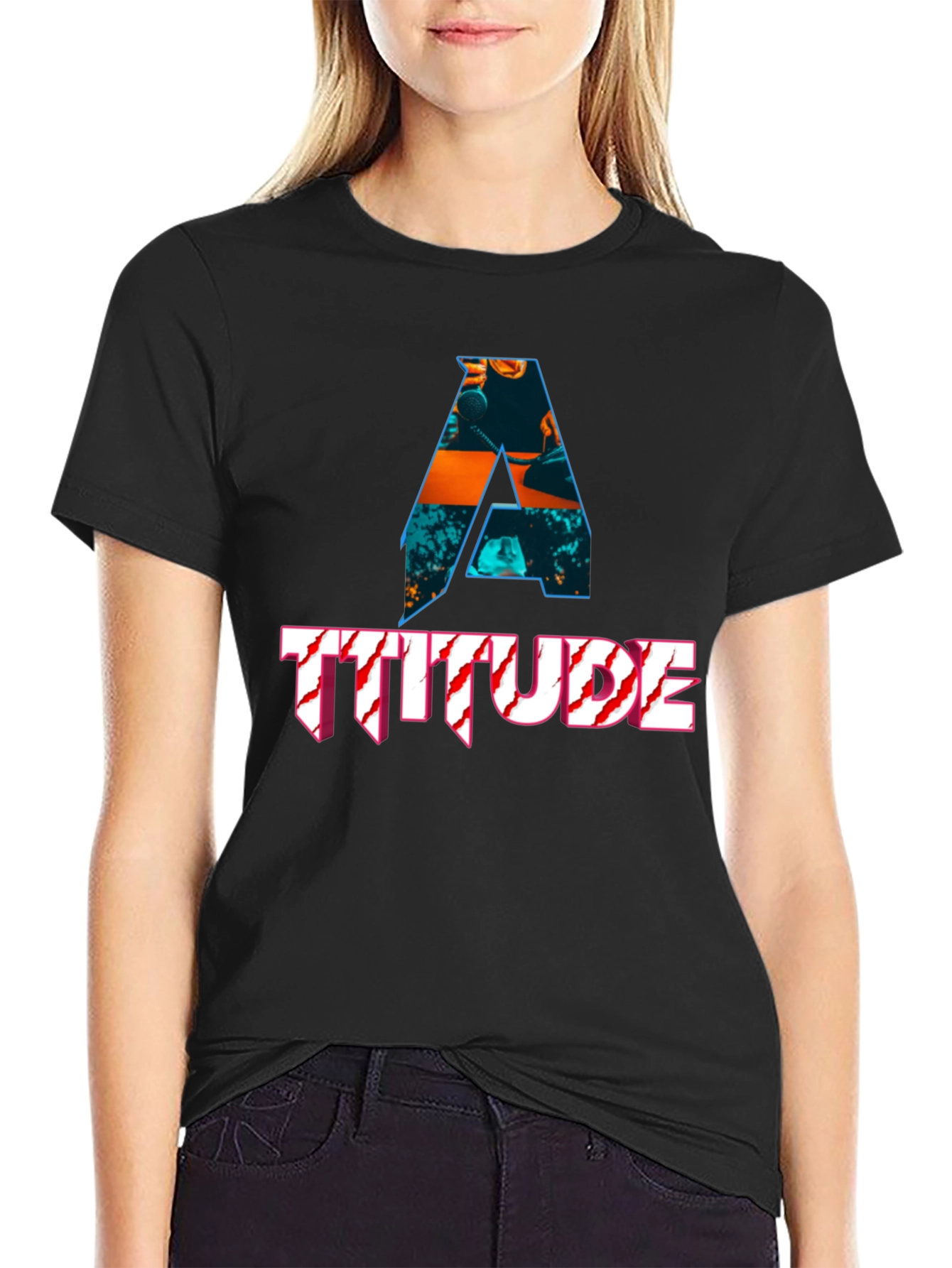 Black Attitude Graphic Print Black T-Shirt view 2