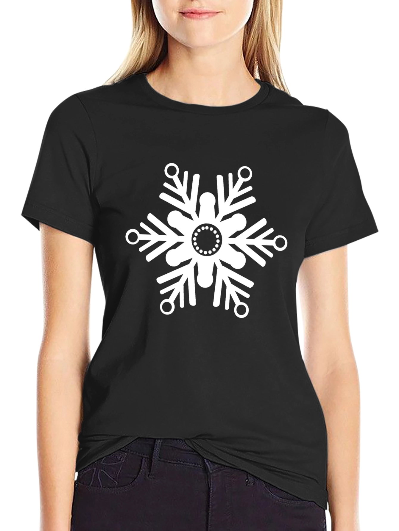 Black Snowflake Graphic Black T-Shirt view 2