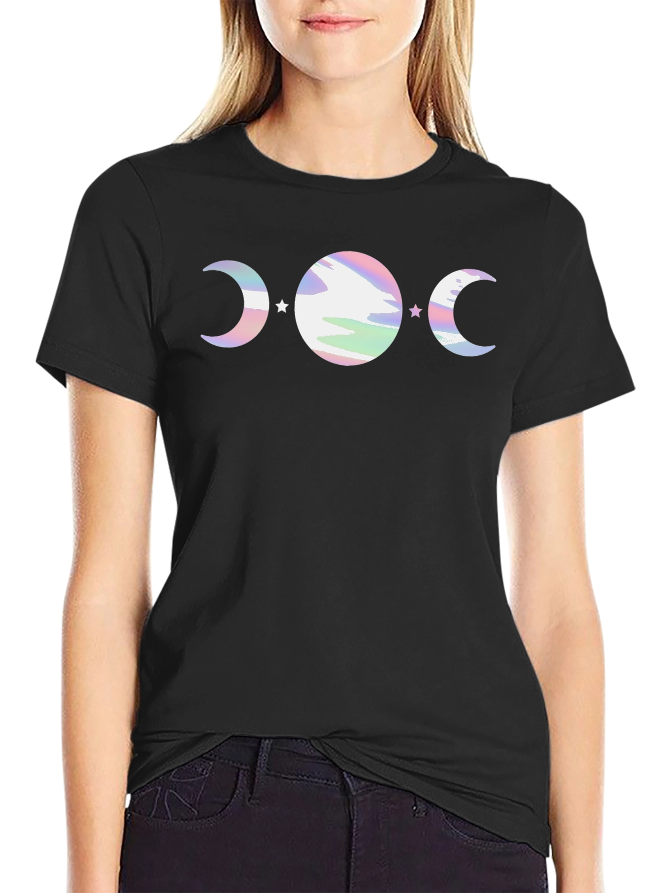Black Mystic Moon Phase Graphic Tee - Black Cotton Blend view 2