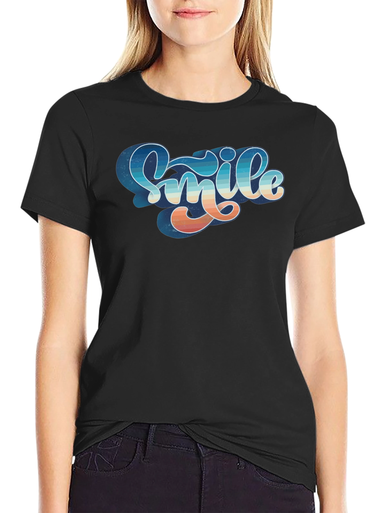 Black Retro Smile Graphic Black Tee view 2