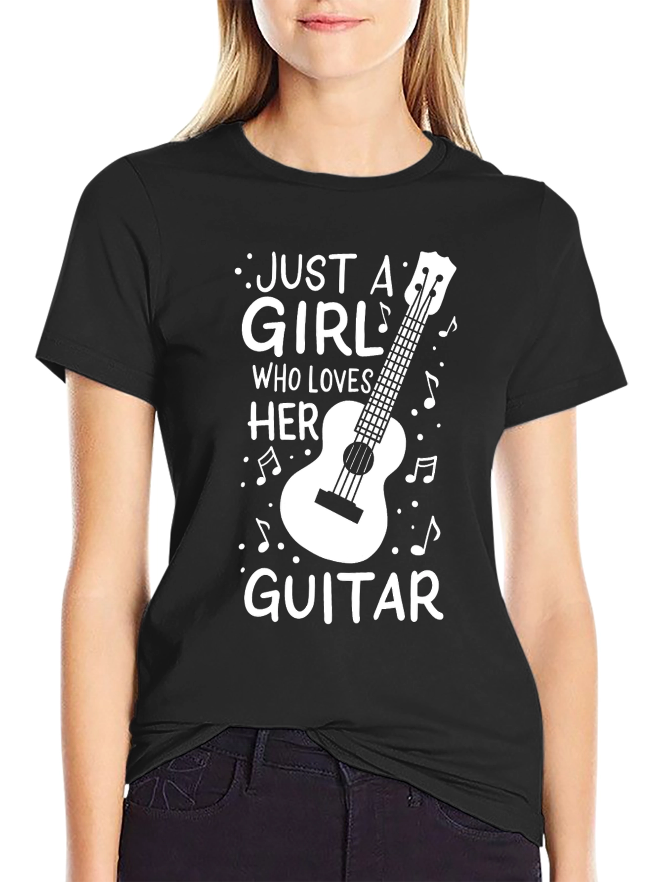 Black Just a Girl Who Loves Her Guitar T-Shirt view 2