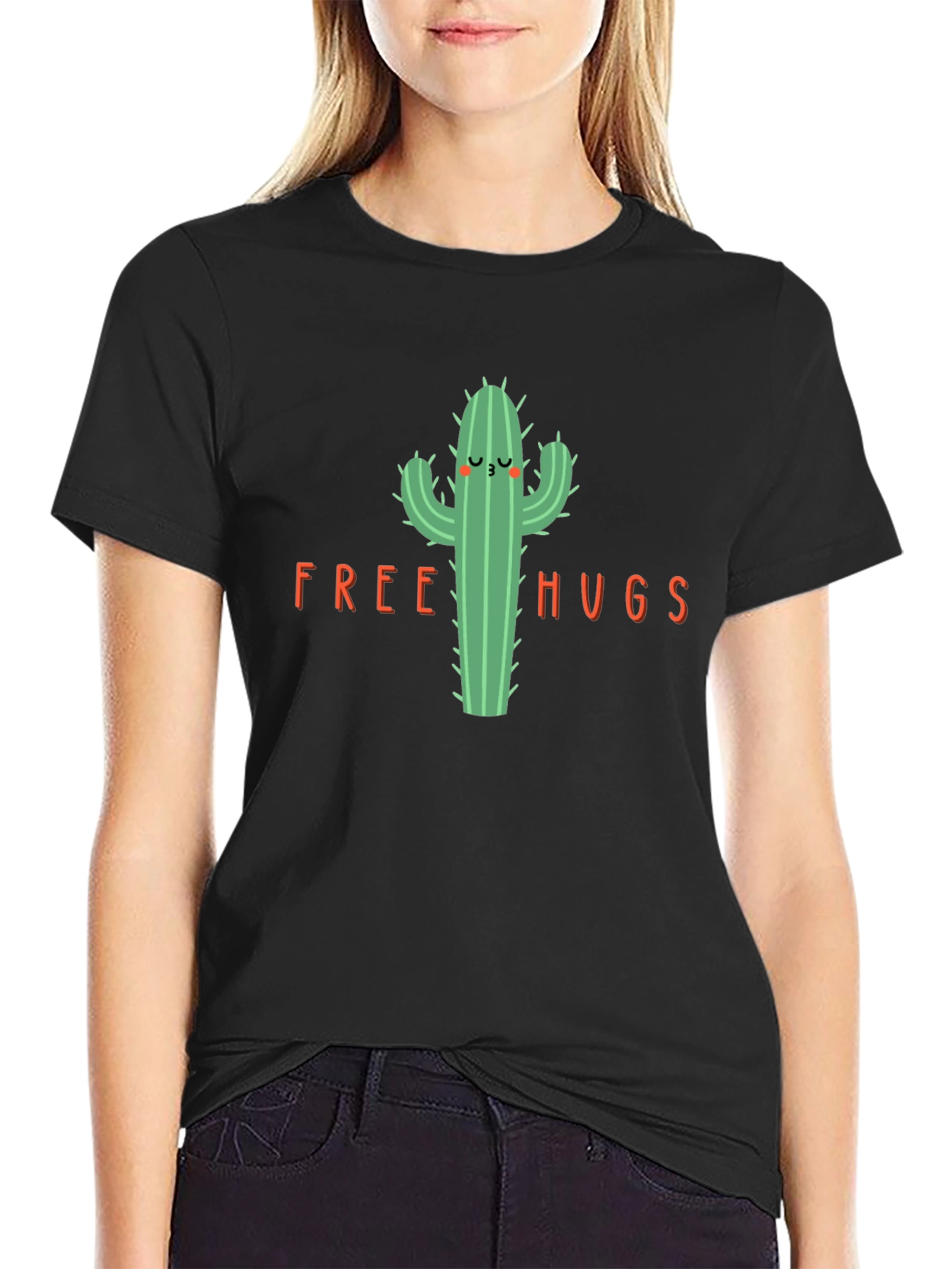Black Cactus Free Hugs Graphic T-Shirt view 2