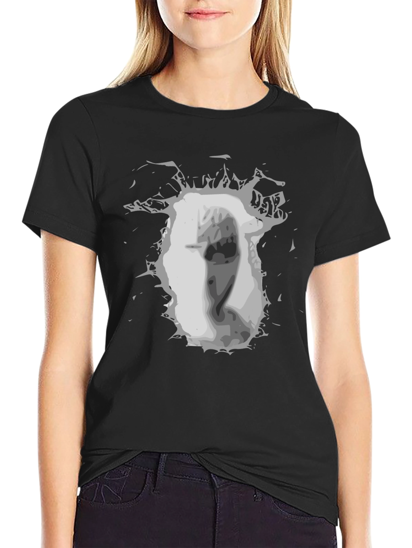 Black Graphic Print Black Tee view 2