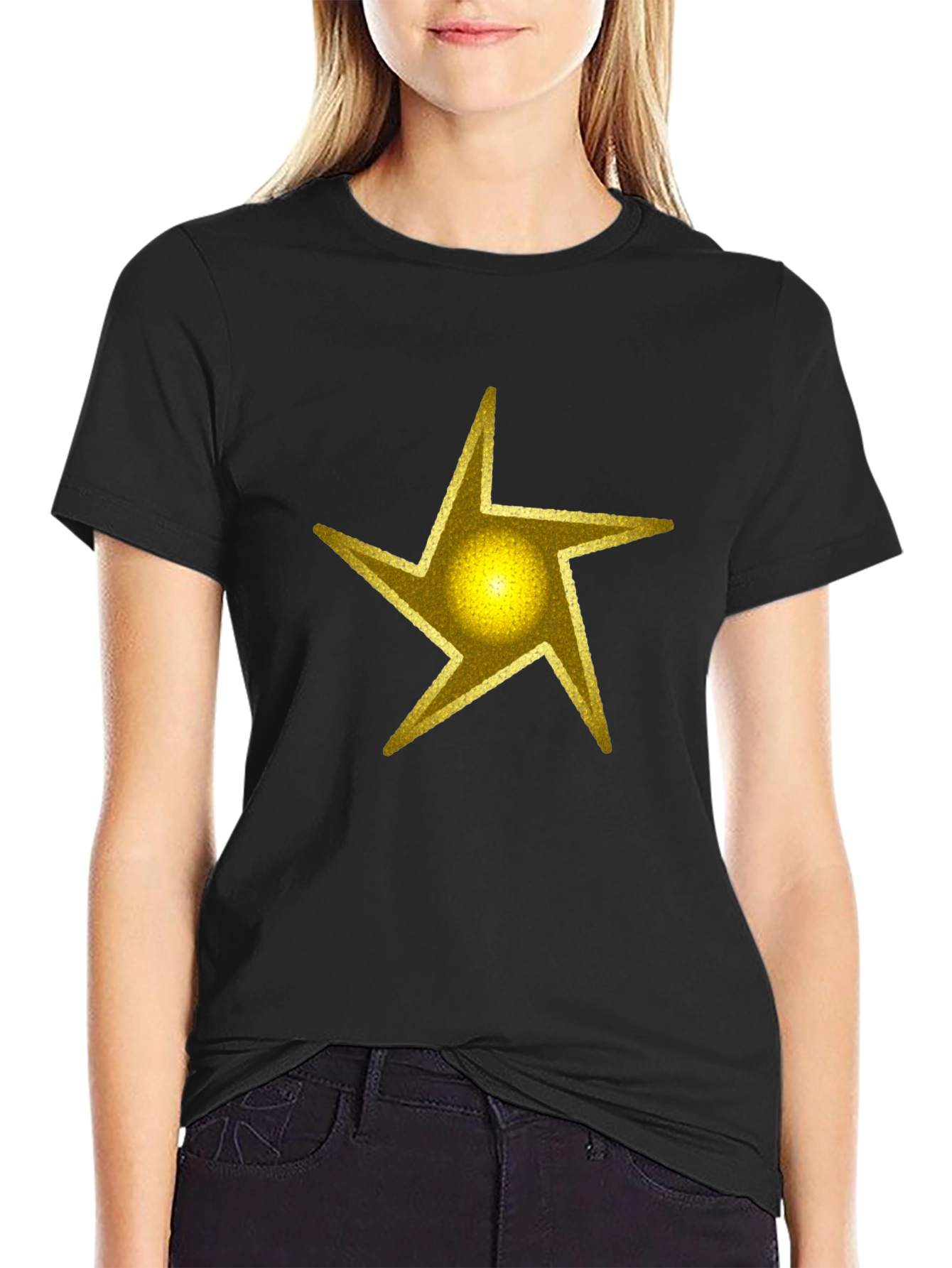Black Golden Star Graphic Black T-Shirt view 2