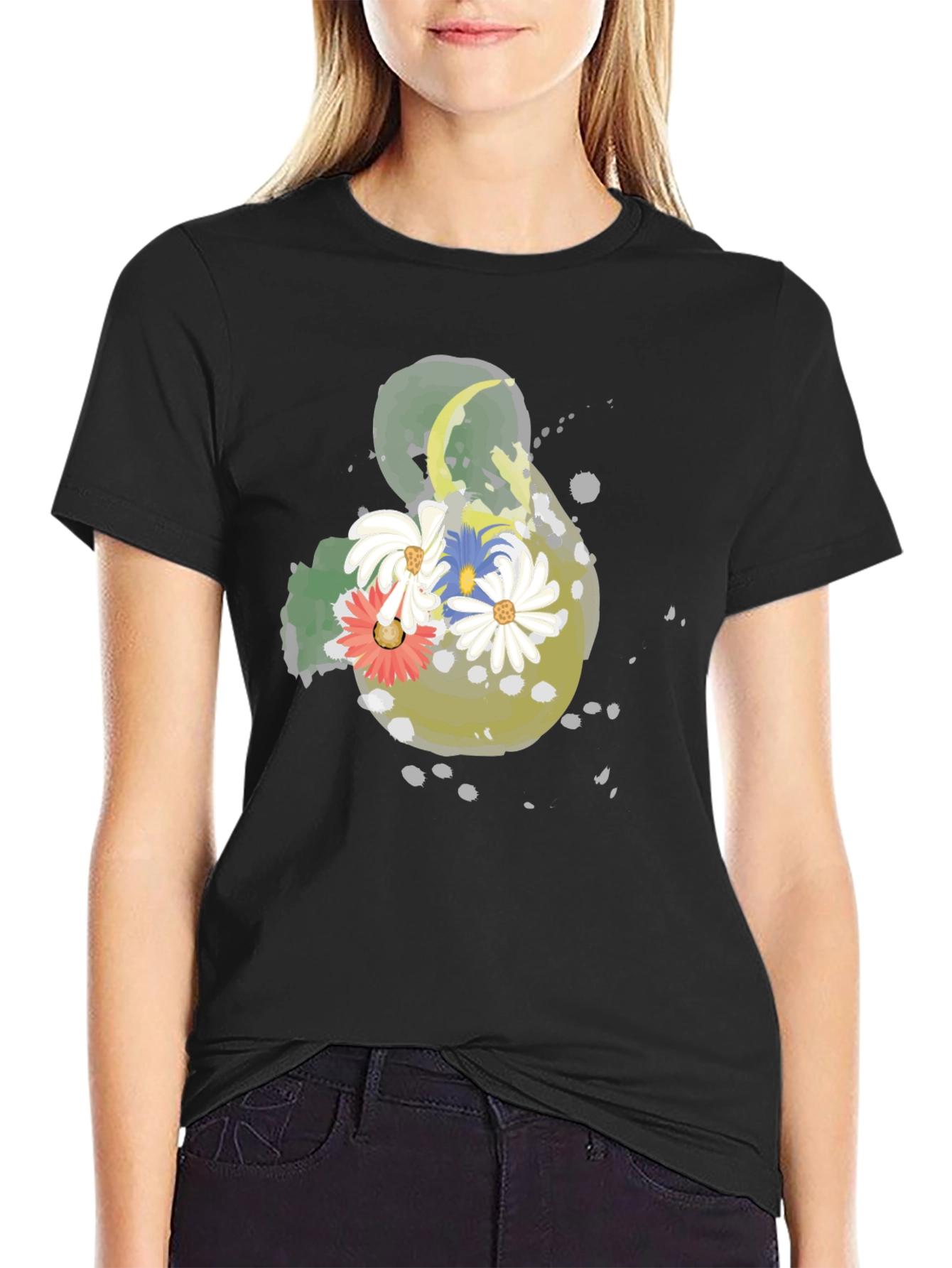 Black Floral Ampersand T-Shirt - Black Casual Tee view 2