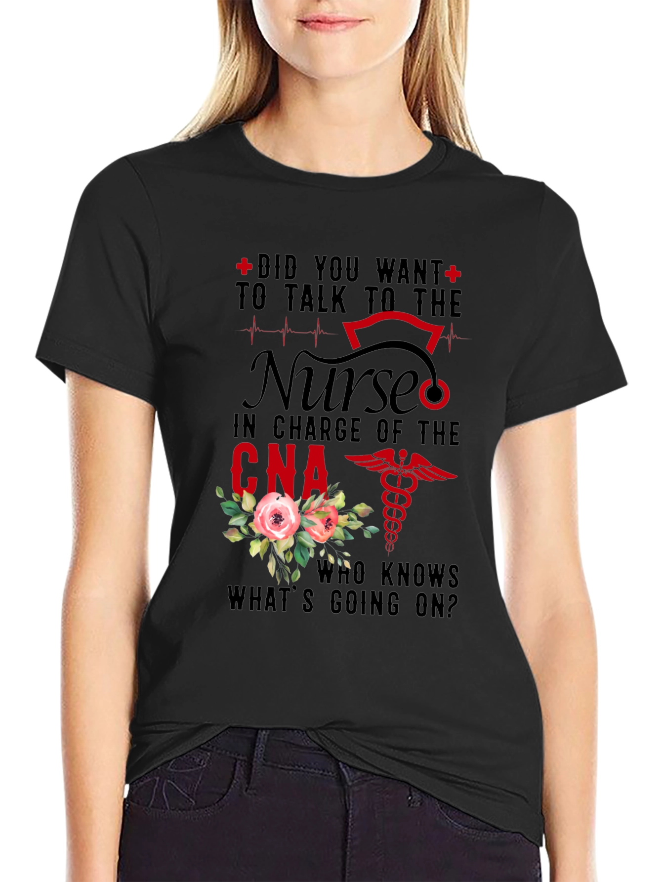 Black Nurse CNA T-Shirt - Did You Want To Talk To The Nurse Design view 2