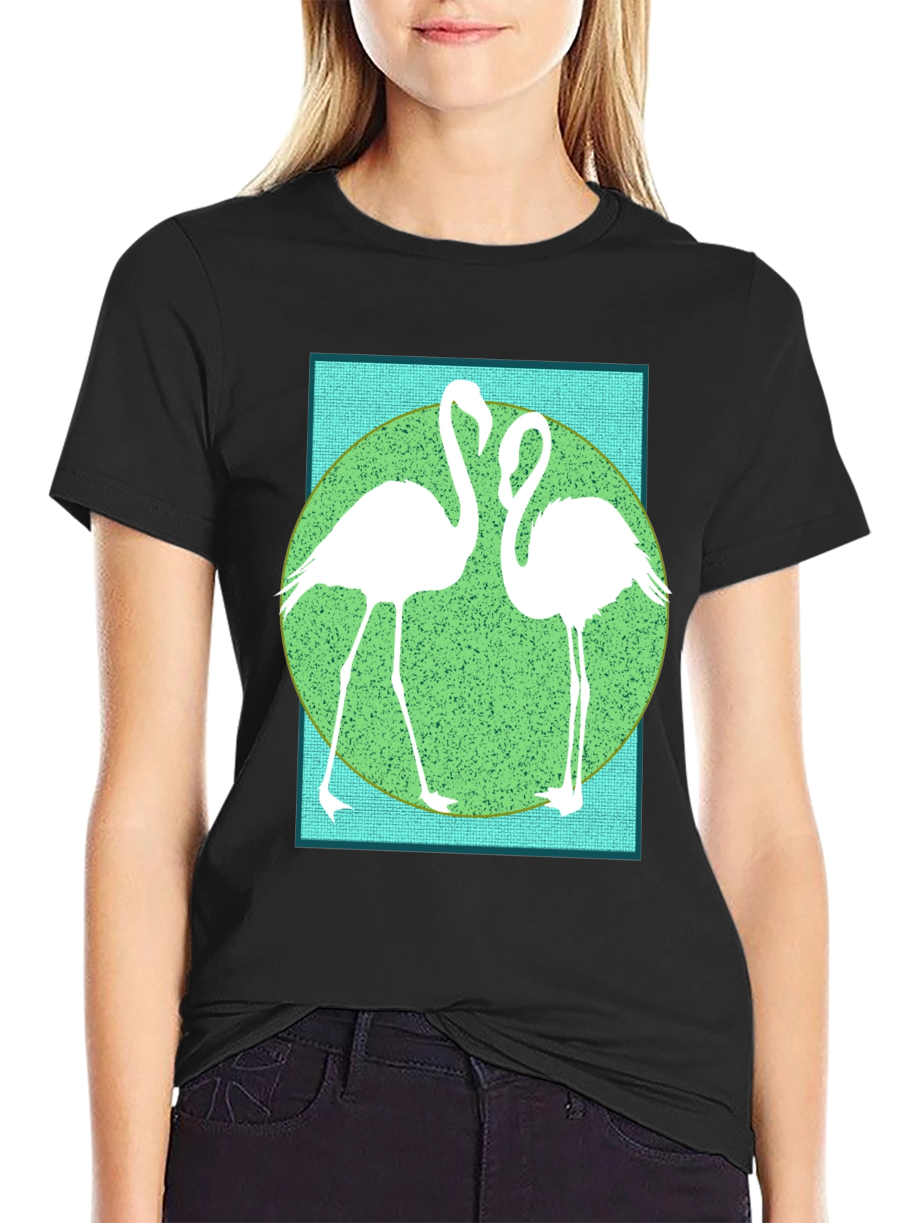 Black Flamingo Graphic Tee - Cool Bird Design view 2