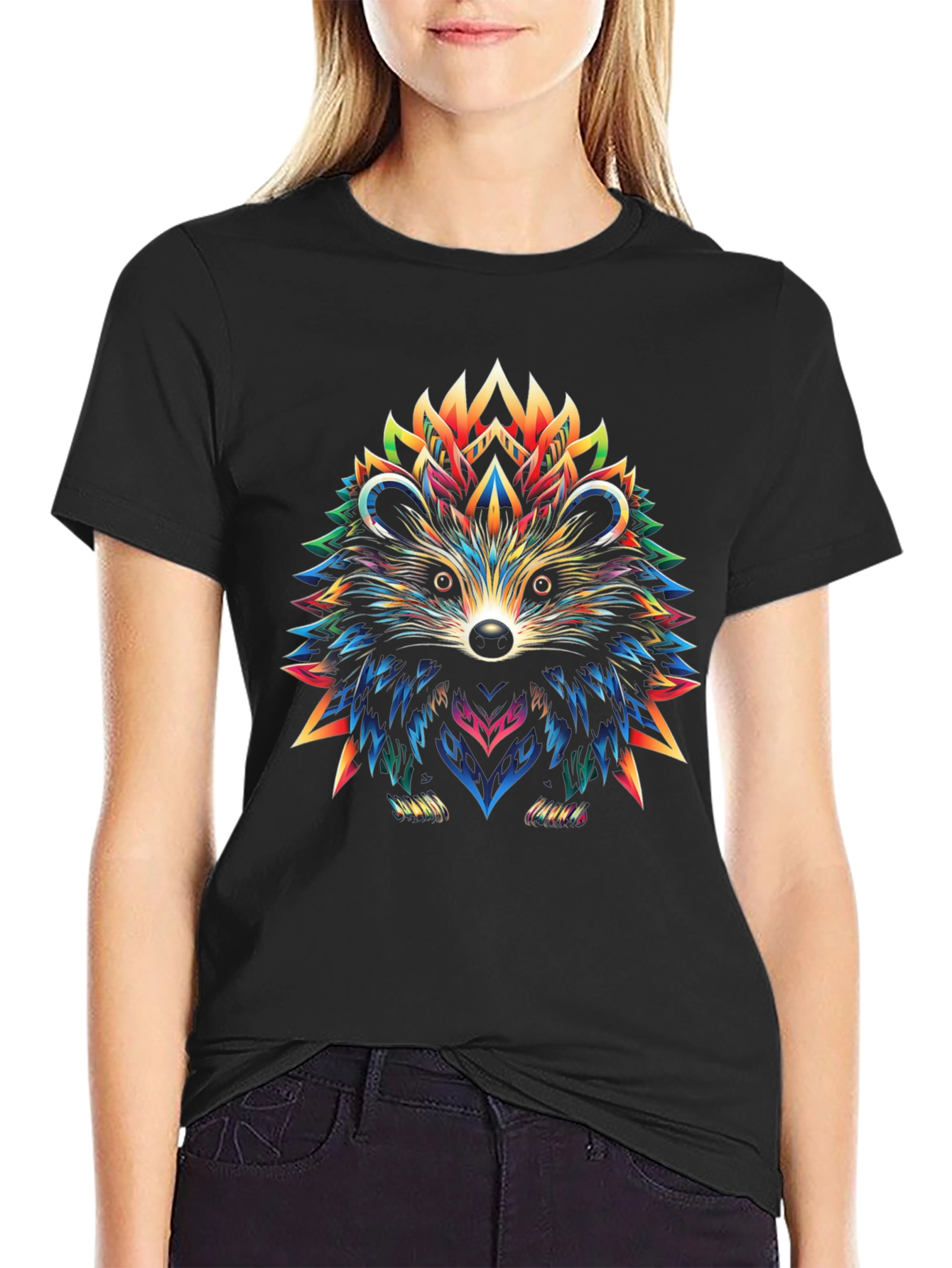 Black Vibrant Hedgehog Graphic Tee - Unique Art Design view 2