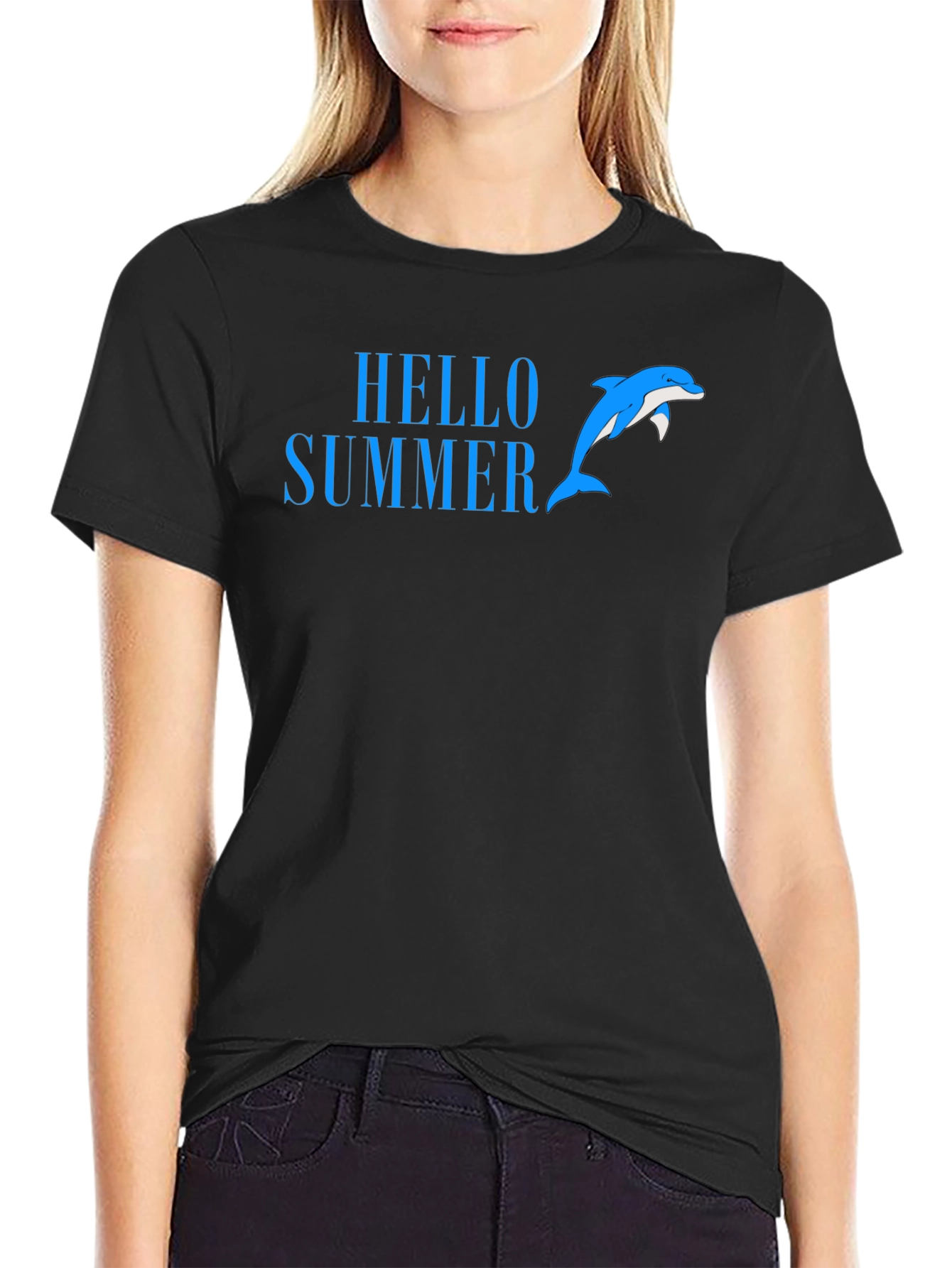 Black Hello Summer Dolphin T-Shirt view 2