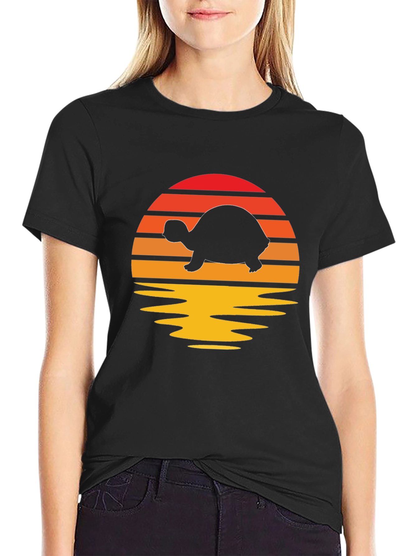 Black Turtle Sunset Graphic Tee - Retro Style Shirt view 2