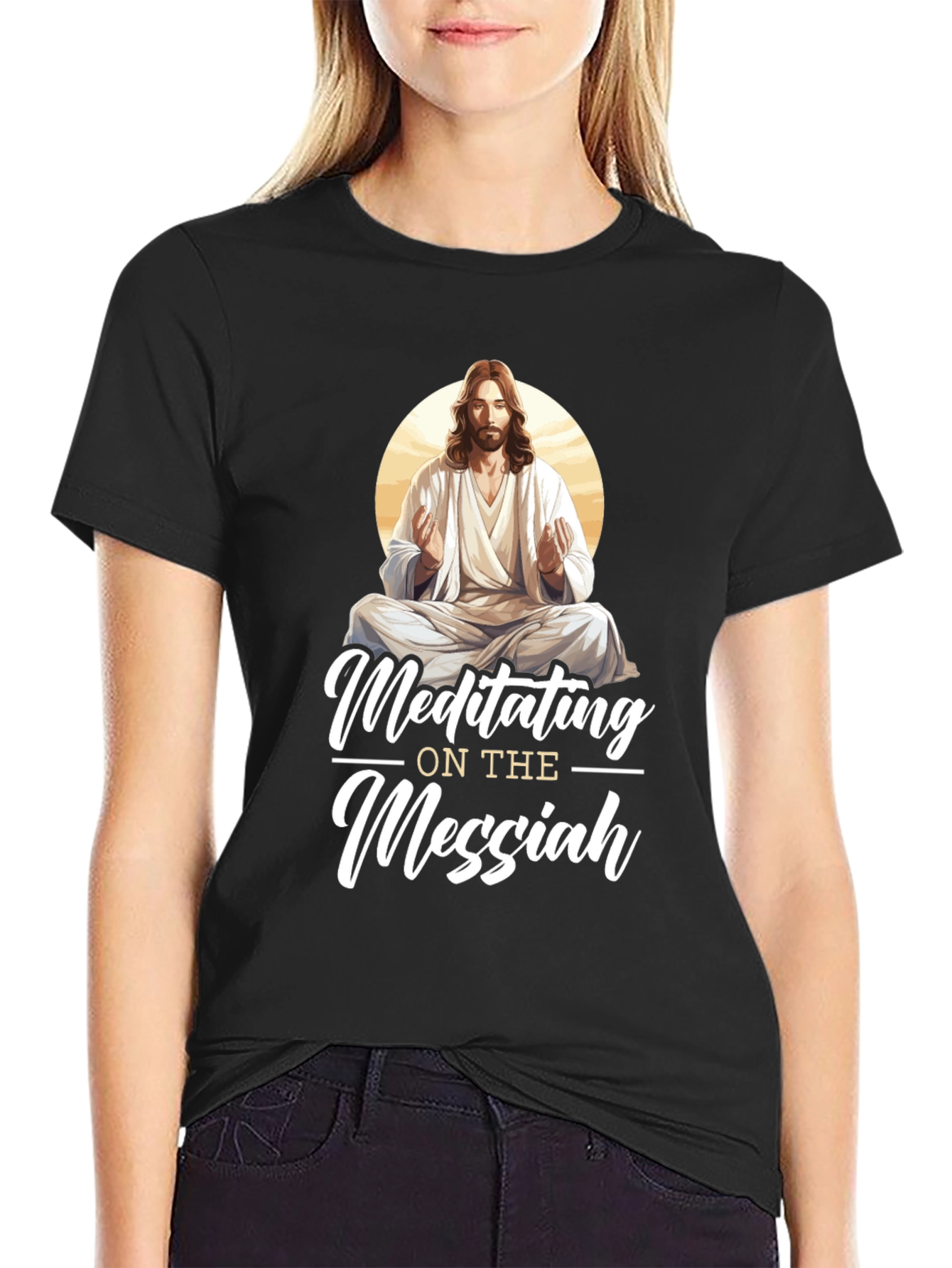 Black Meditating Messiah T-Shirt - Spiritual Comfort view 2