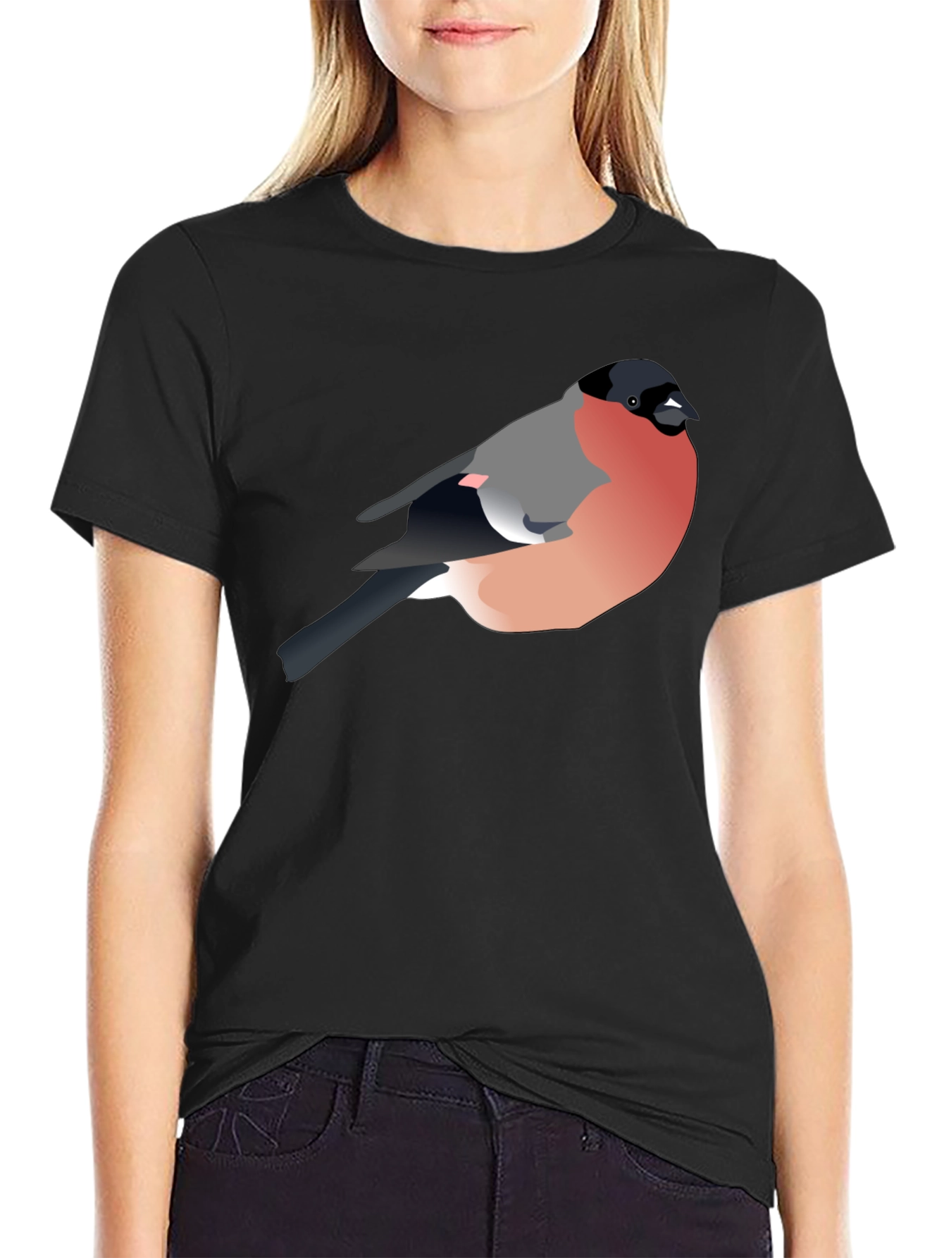 Black Bullfinch Graphic Tee - Stylish Bird Lover's T-Shirt view 2