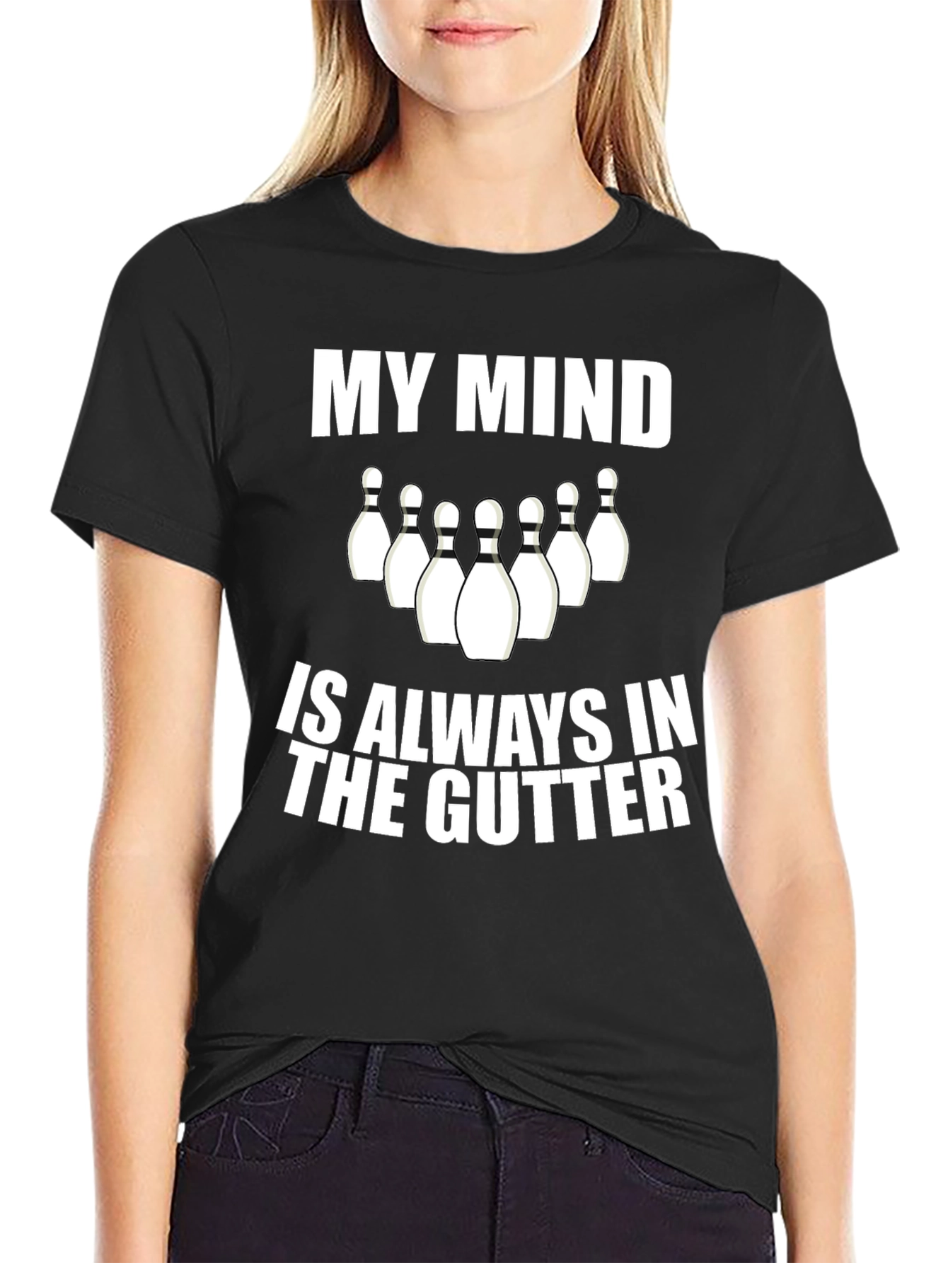 Black Funny Bowling T-Shirt - My Mind Is Always In The Gutter view 2