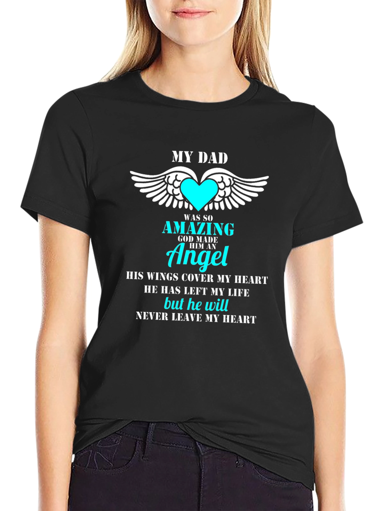 Black My Dad Was So Amazing Angel T-Shirt view 2