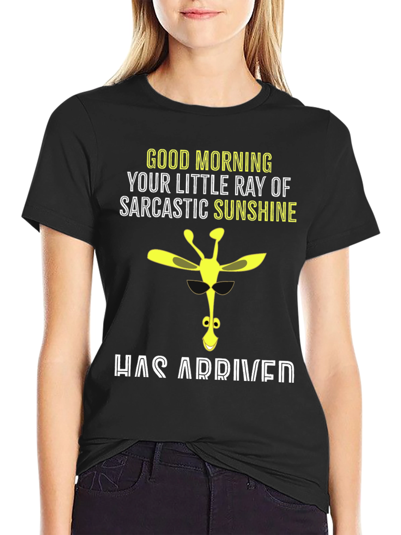 Black Sarcastic Sunshine Giraffe Graphic Tee view 2