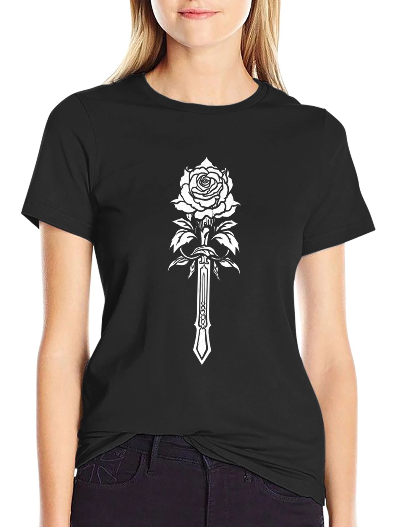 Black Rose & Sword Graphic T-Shirt - Black view 2