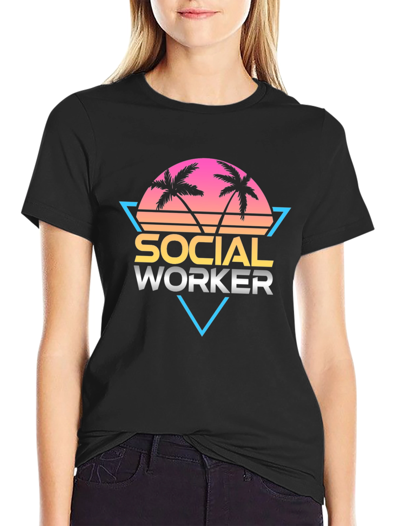Black Social Worker Graphic Tee - Retro Palm Design view 2
