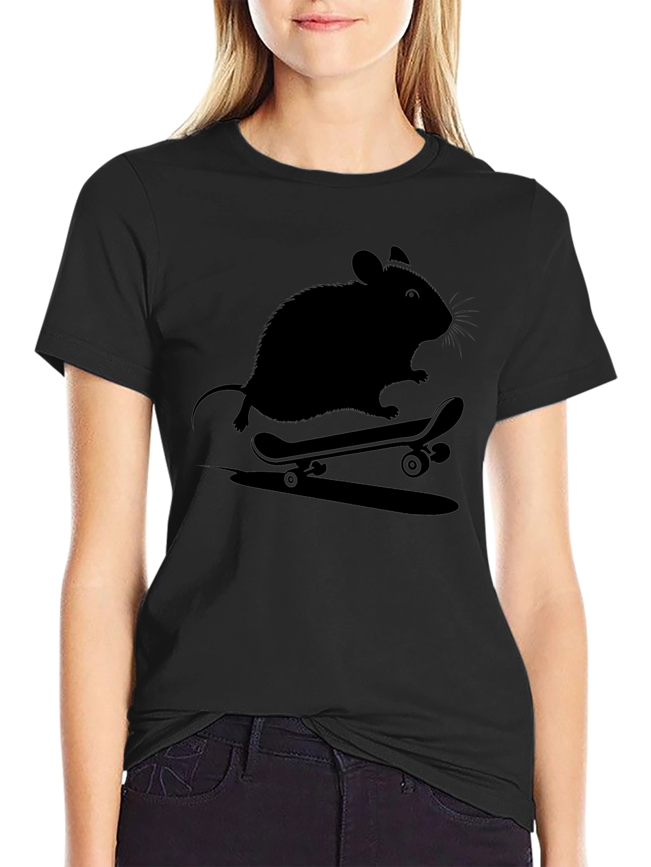 Black Skateboarding Rat Graphic Tee - Cool Casual Shirt view 2