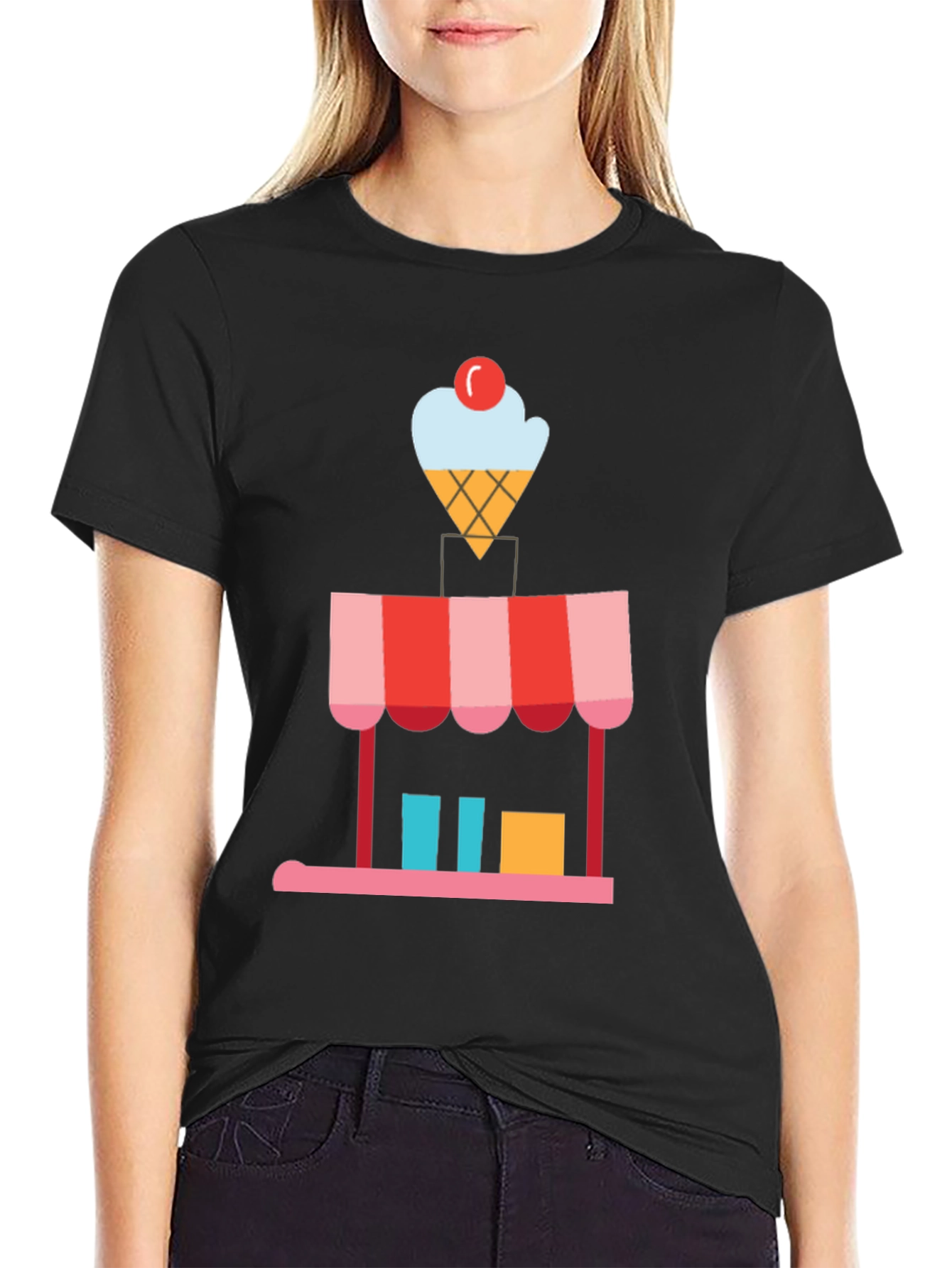 Black Ice Cream Shop Graphic Tee - Black Cotton T-Shirt view 2