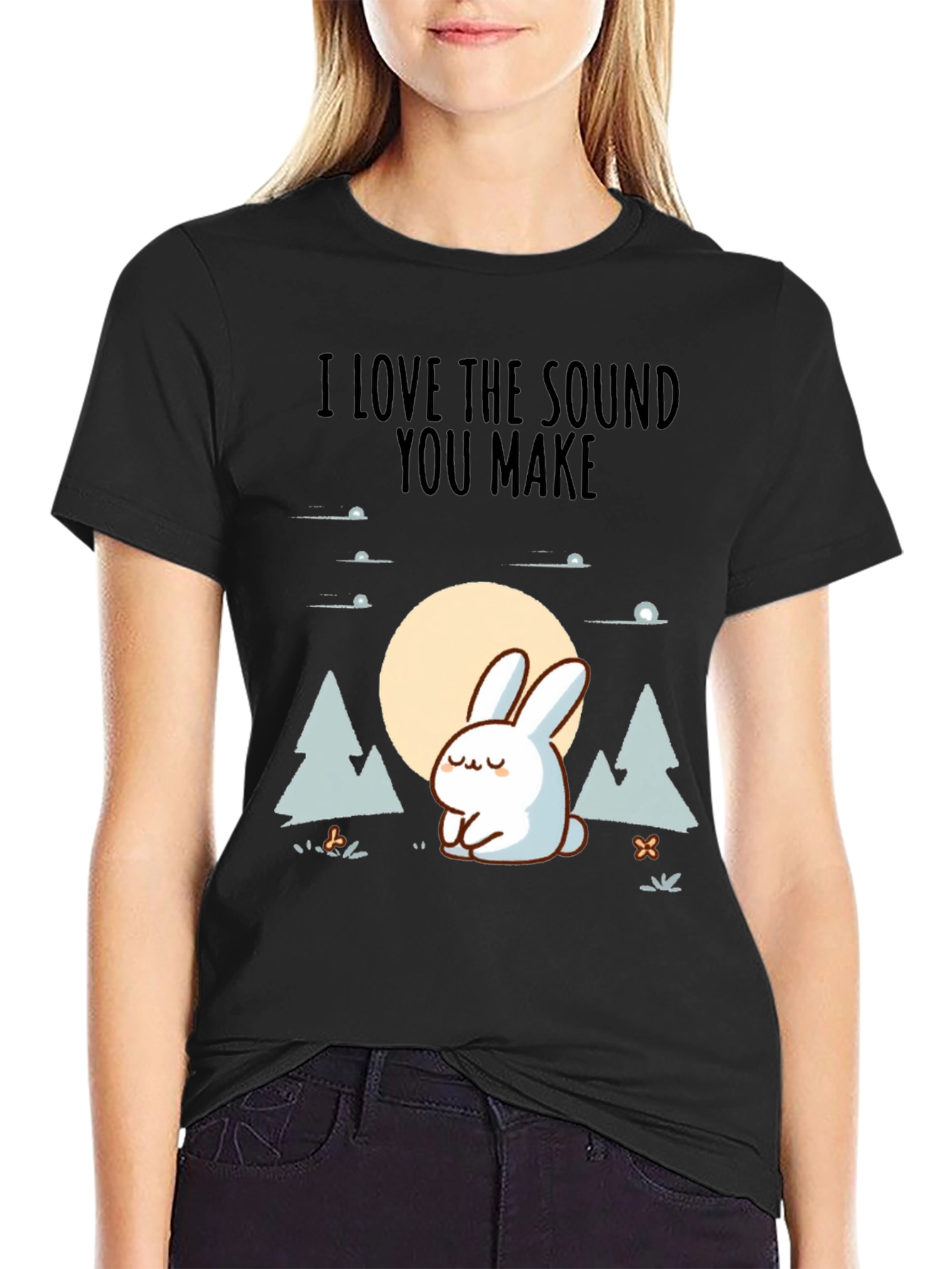 Black Cute Rabbit Graphic Tee - "I Love the Sound You Make" view 2