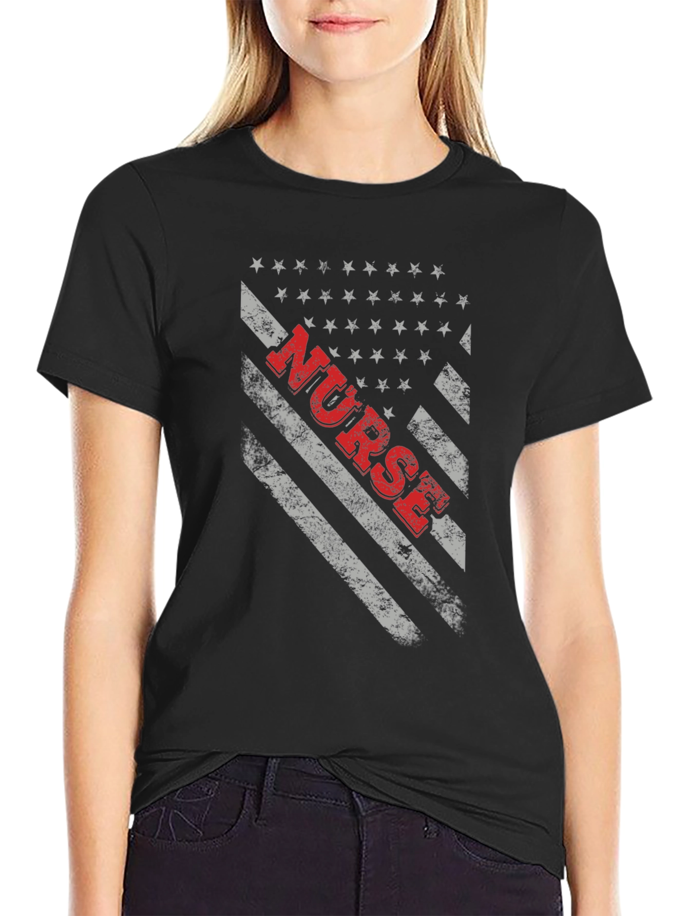 Black Nurse American Flag T-Shirt - Patriotic Healthcare Tee view 2