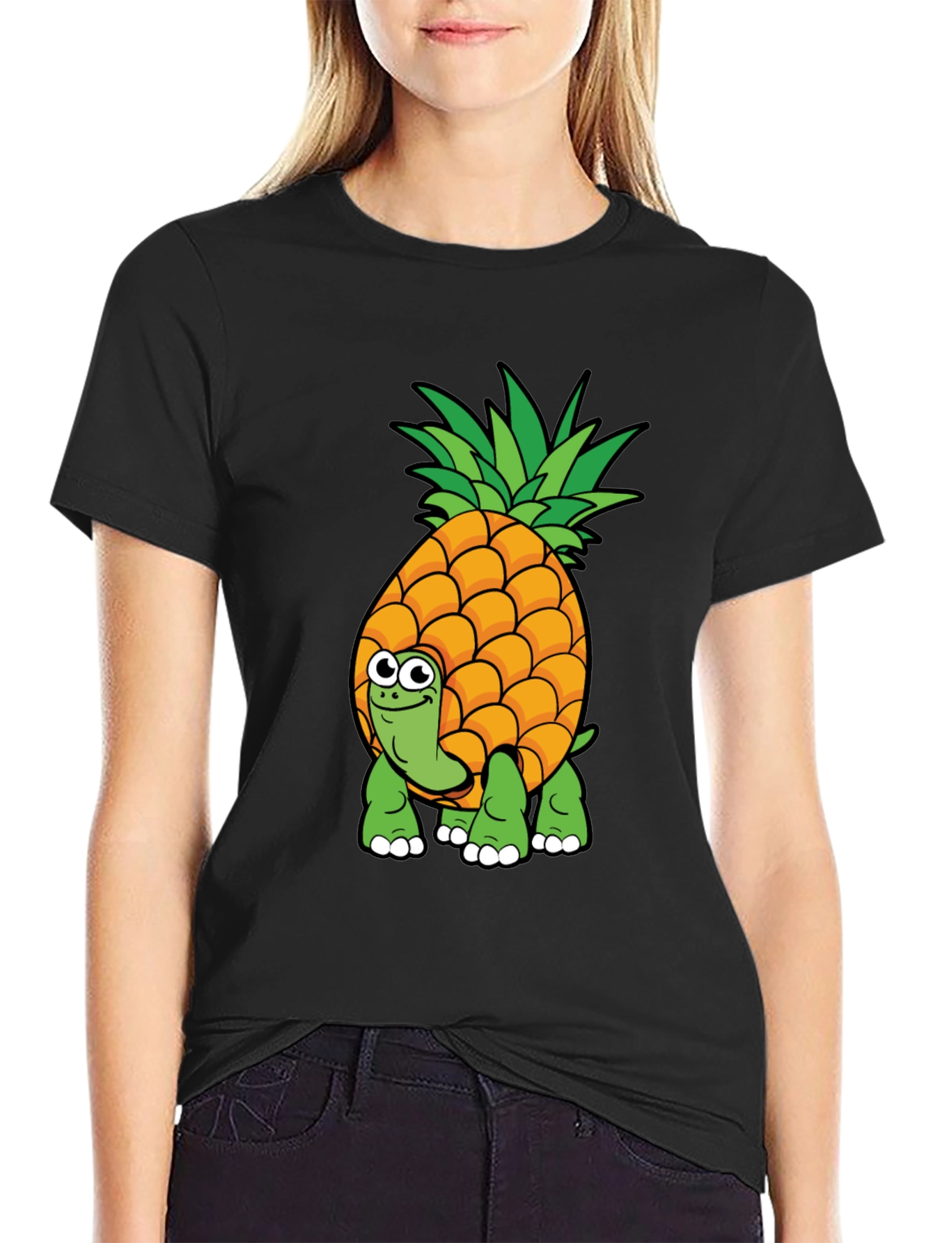 Black Pineapple Turtle Graphic Tee - Novelty Cartoon Shirt view 2