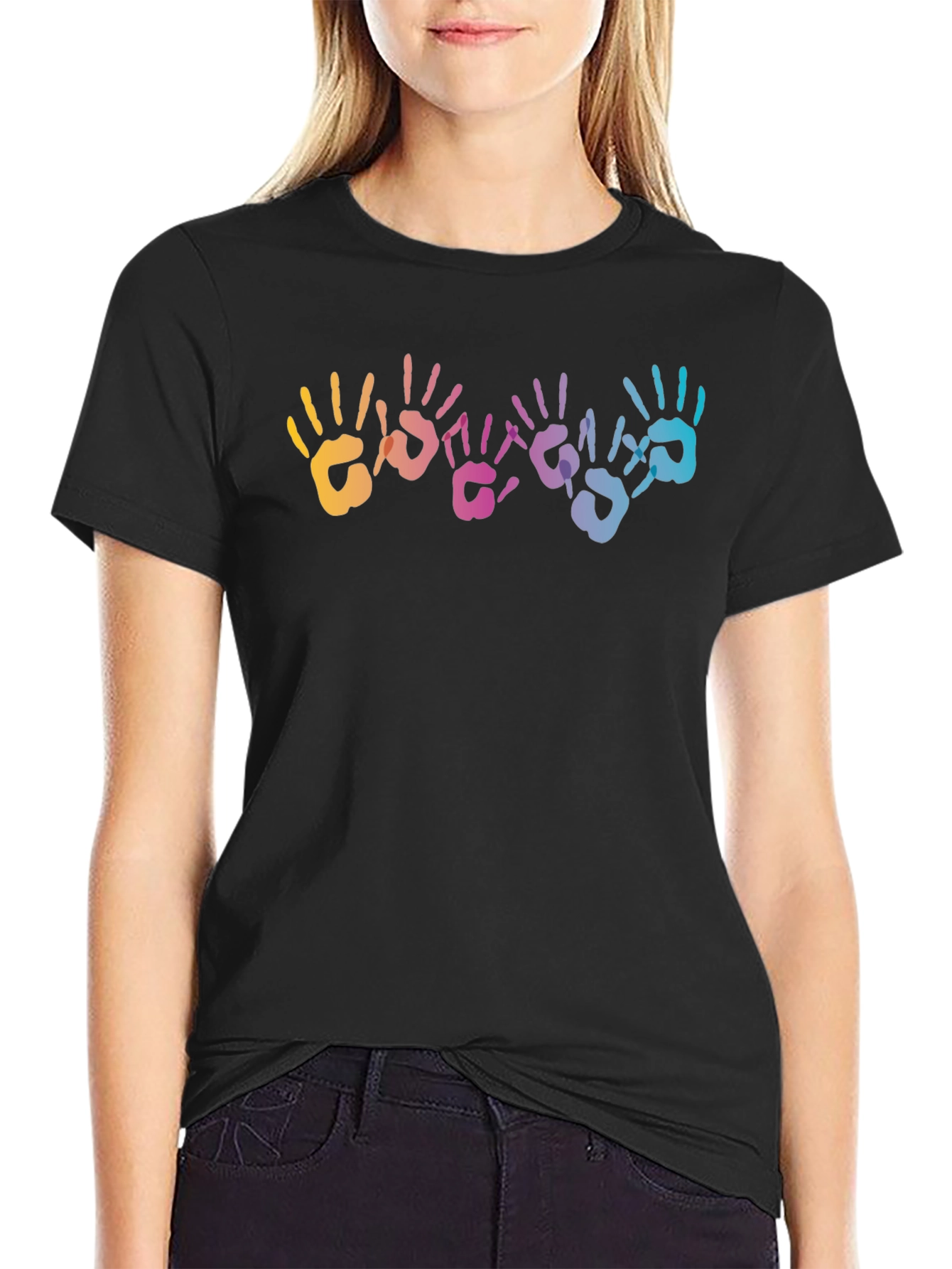 Black Rainbow Handprint Graphic T-Shirt - Black view 2