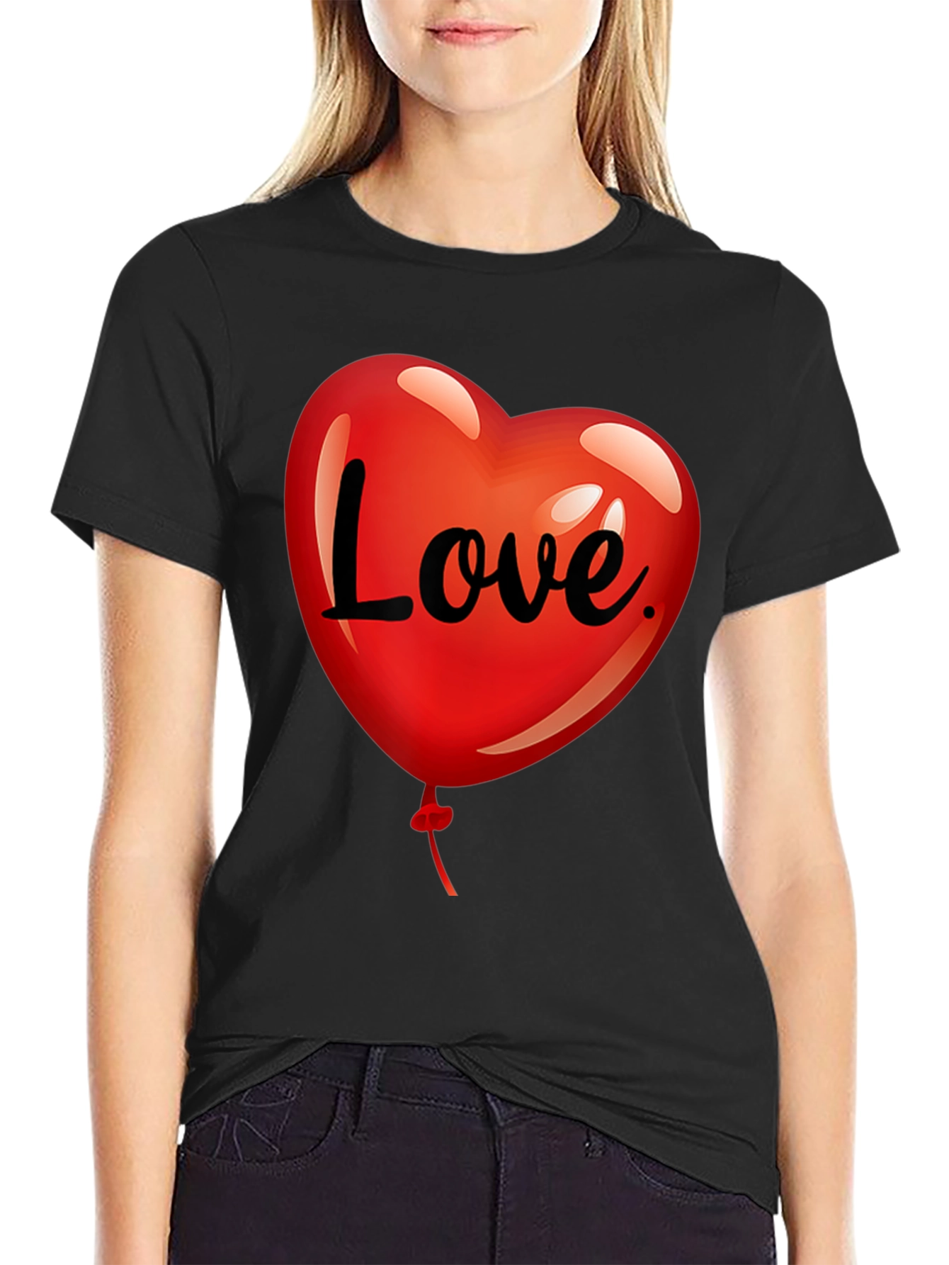 Black Love Heart Balloon Graphic Tee - Black view 2
