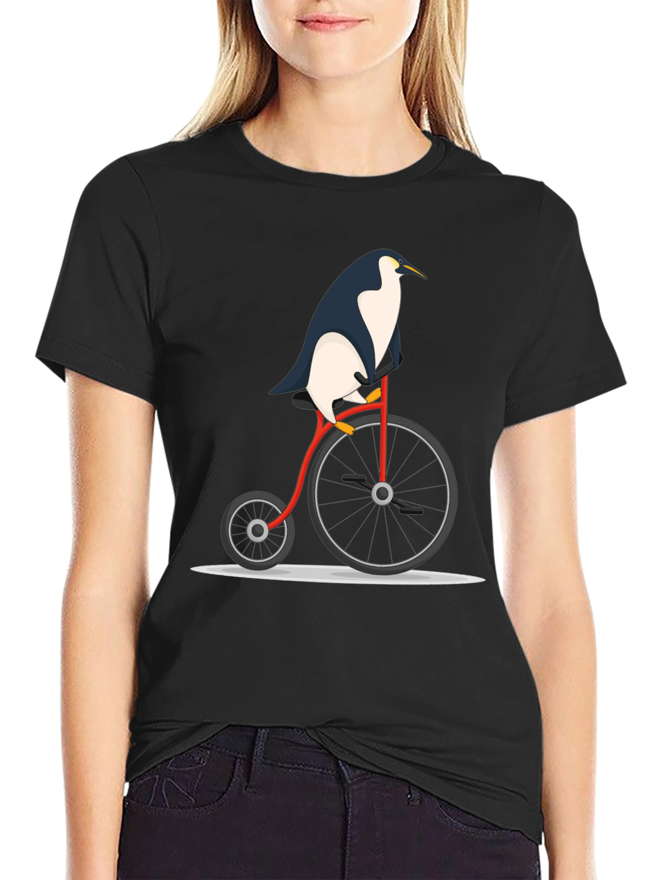 Black Penguin on Bike Graphic Tee - Black view 2