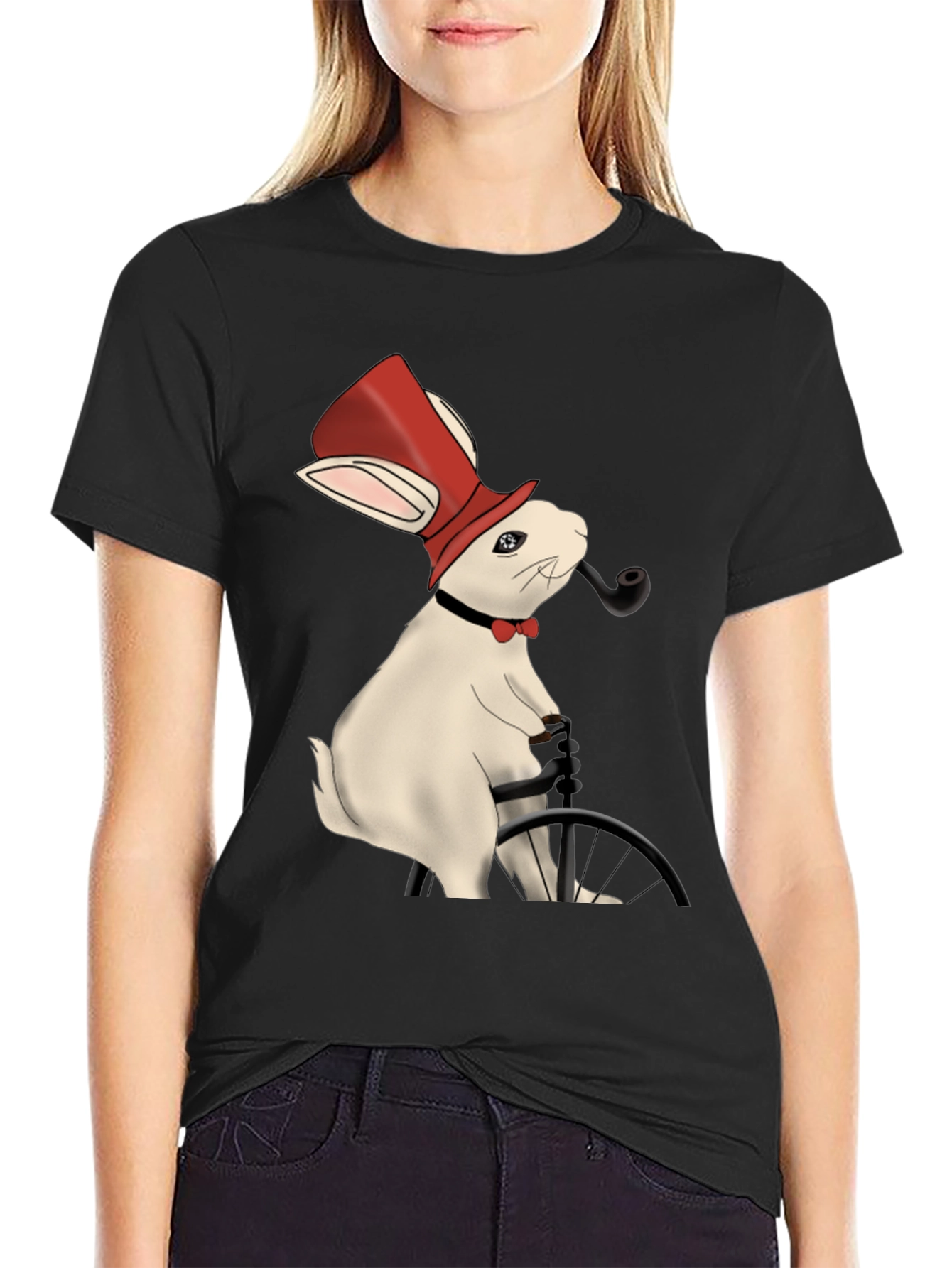 Black Rabbit Gentleman T-Shirt - Unique Design view 2
