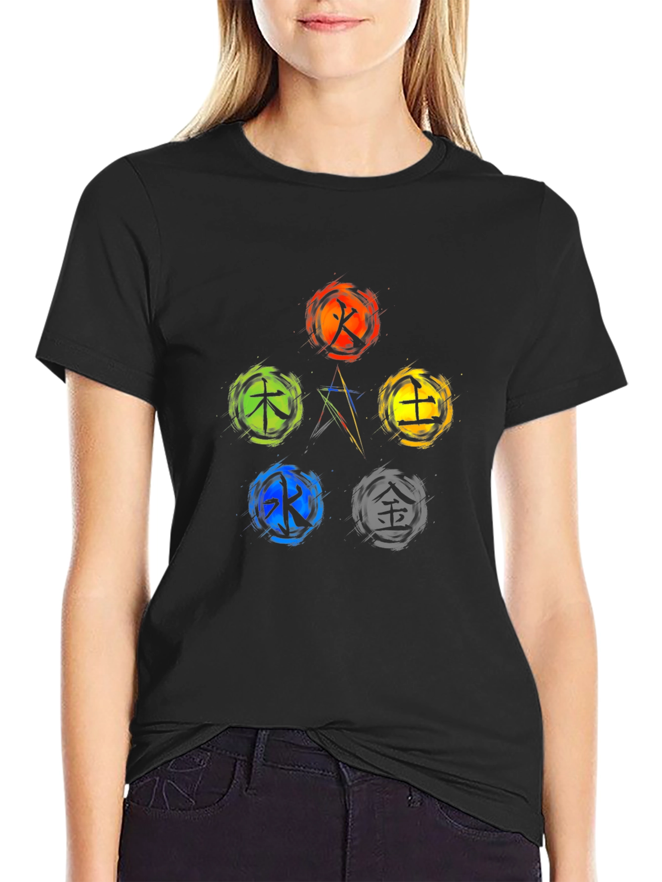Black Five Elements Symbol T-Shirt view 2