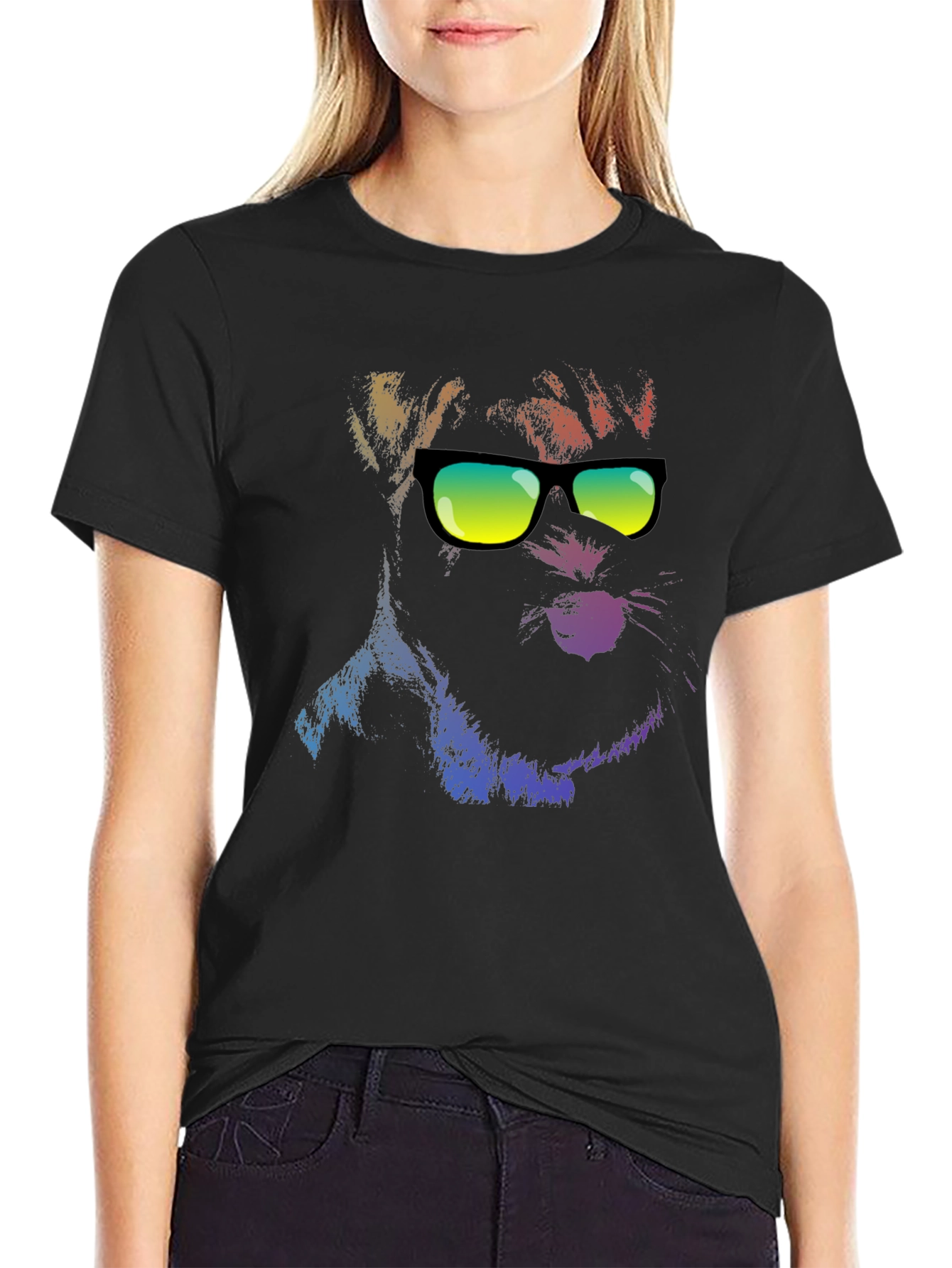 Black Cool Dog in Shades Men's Black T-Shirt view 2