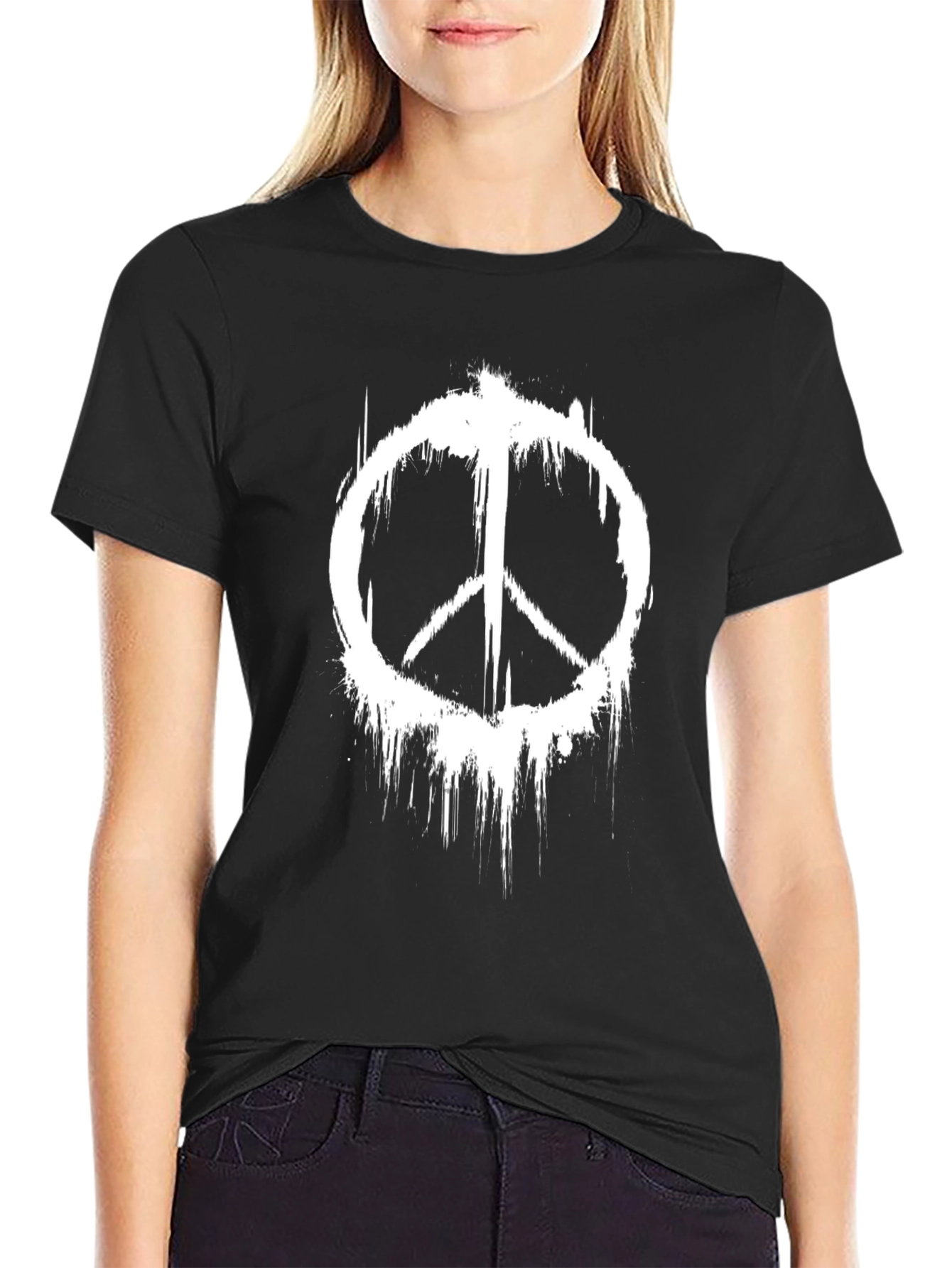 Black Peace Symbol Distressed Graphic T-Shirt view 2