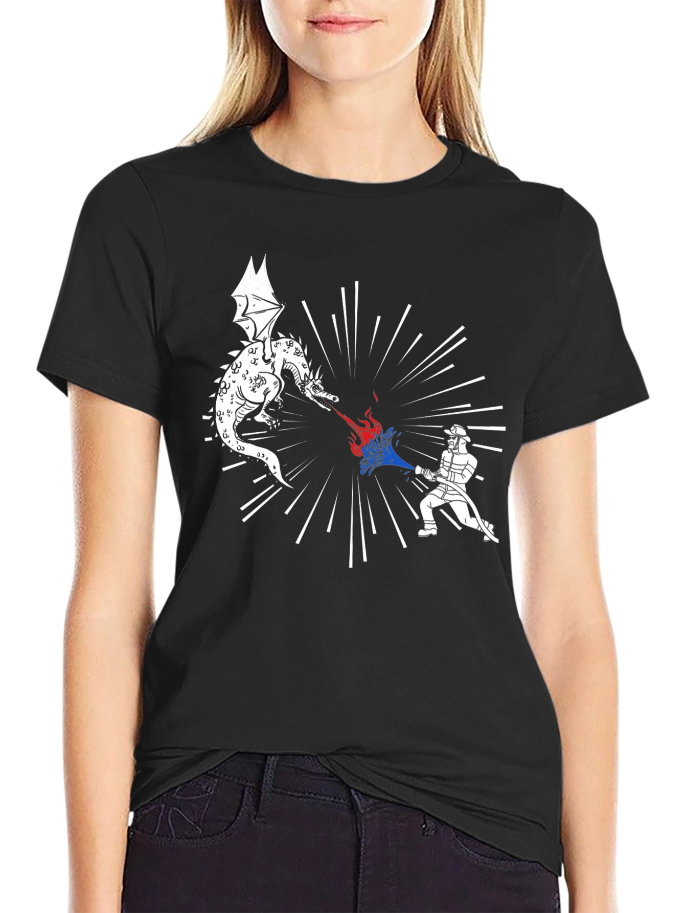 Black Dragon vs Firefighter Graphic Tee - Black view 2